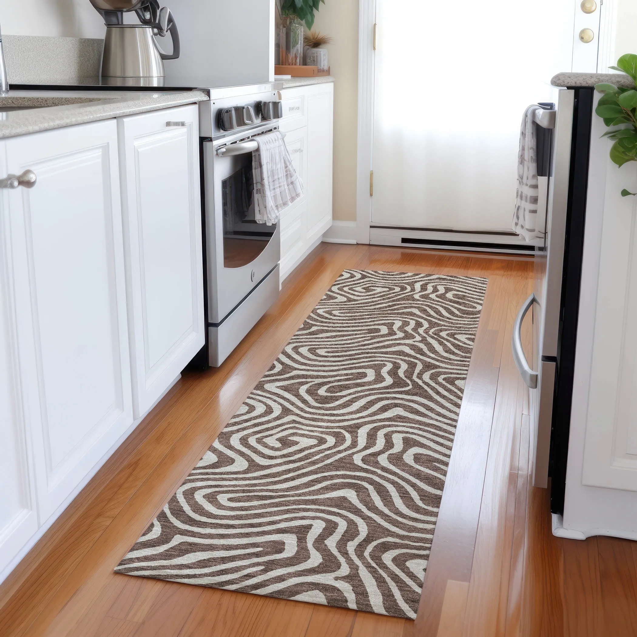 Machine Washable Indoor/ Outdoor Abstract Modern Chantille Rug