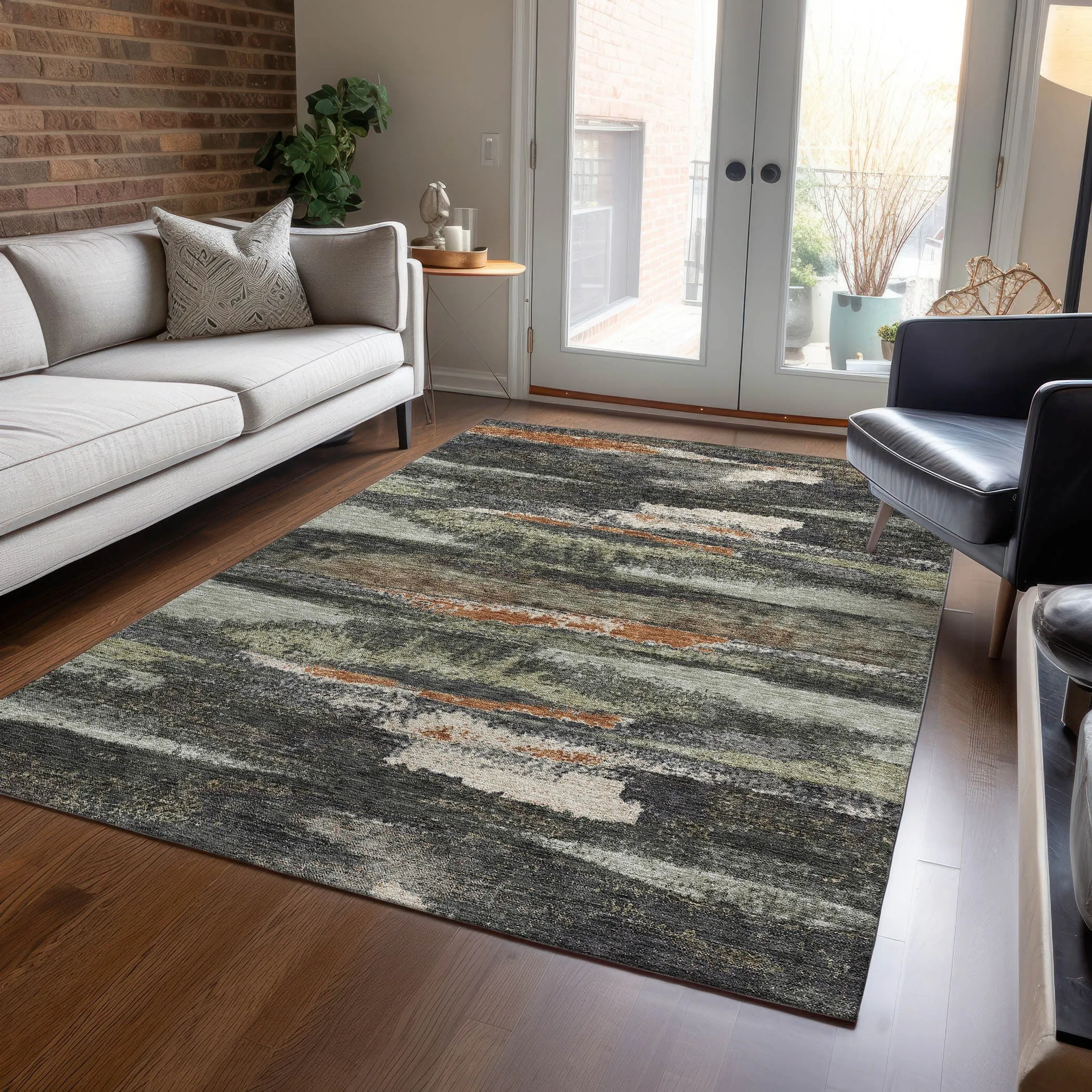 Machine Washable Indoor/ Outdoor Abstract Modern Chantille Rug