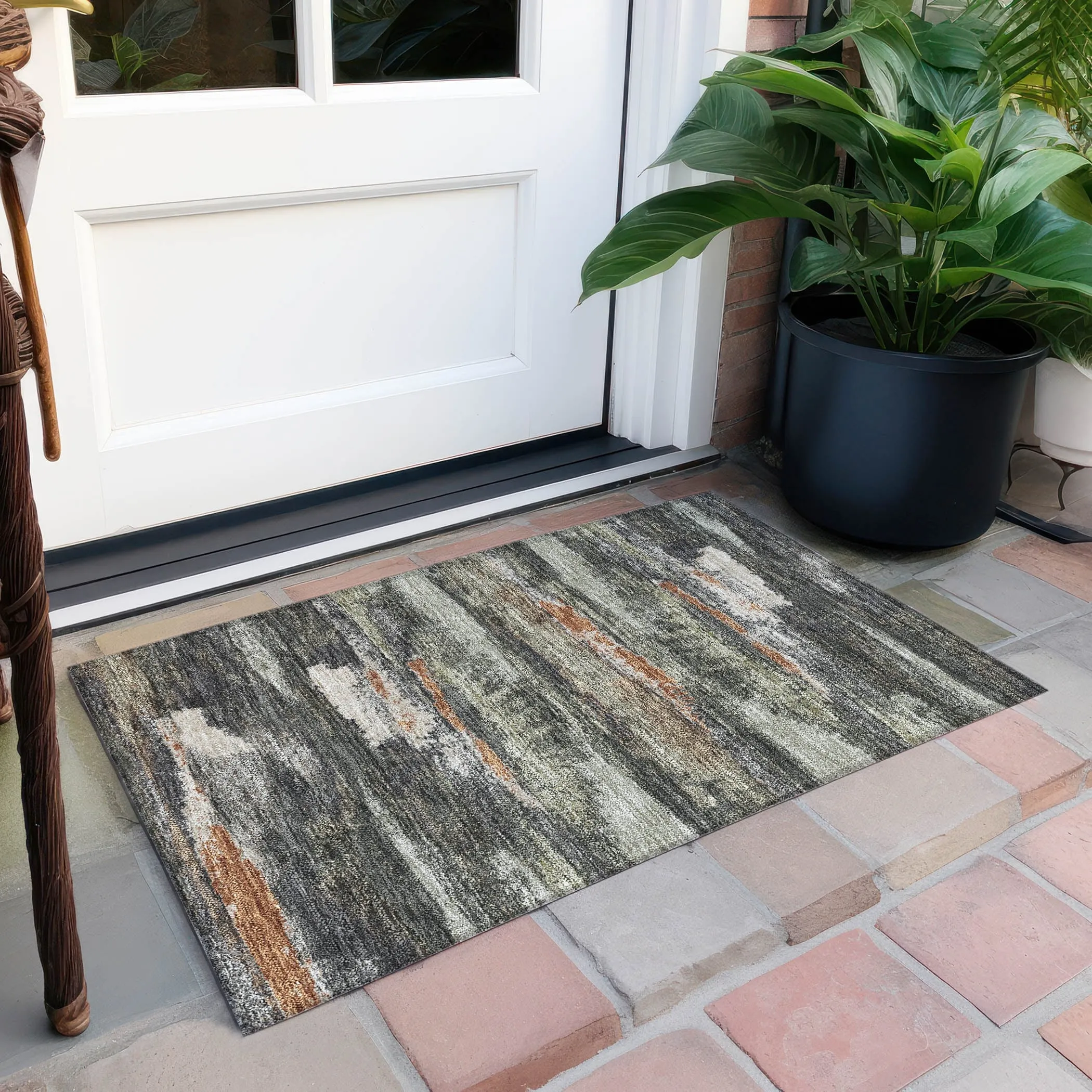 Machine Washable Indoor/ Outdoor Abstract Modern Chantille Rug