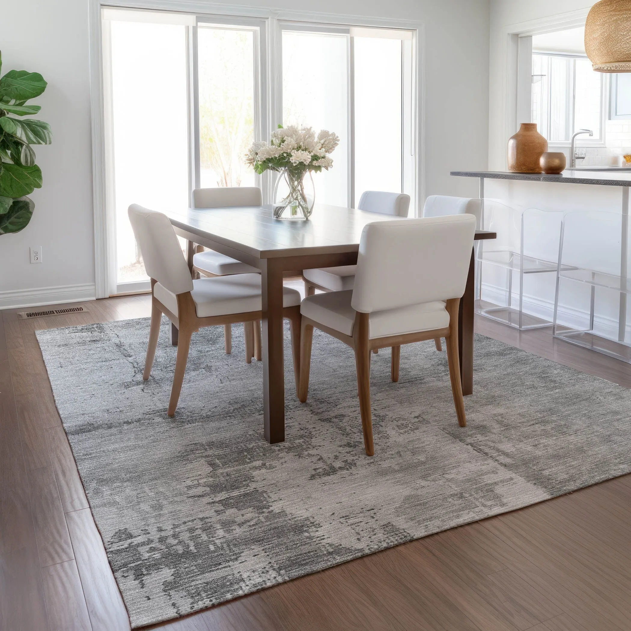Machine Washable Indoor/ Outdoor Abstract Modern Chantille Rug