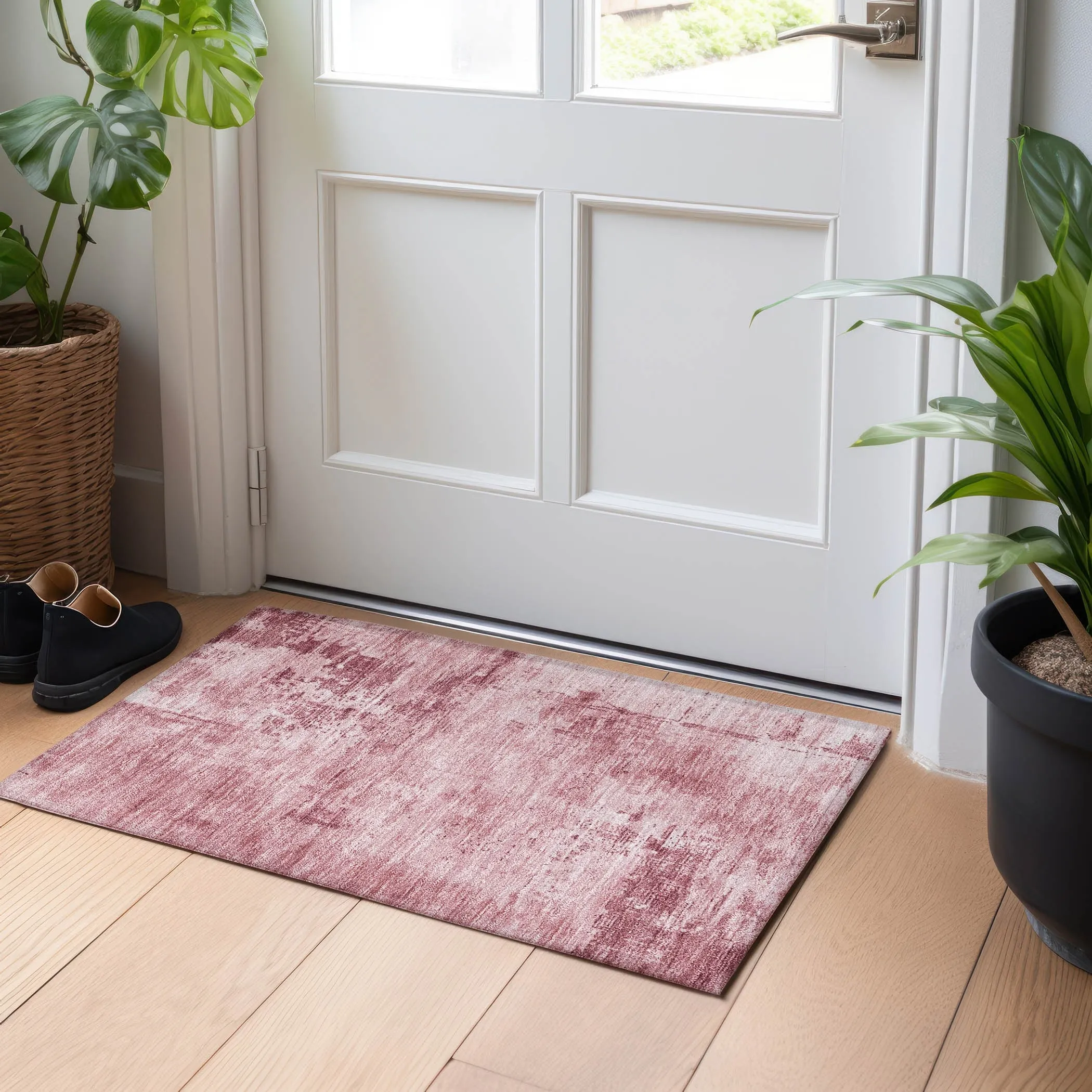 Machine Washable Indoor/ Outdoor Abstract Modern Chantille Rug