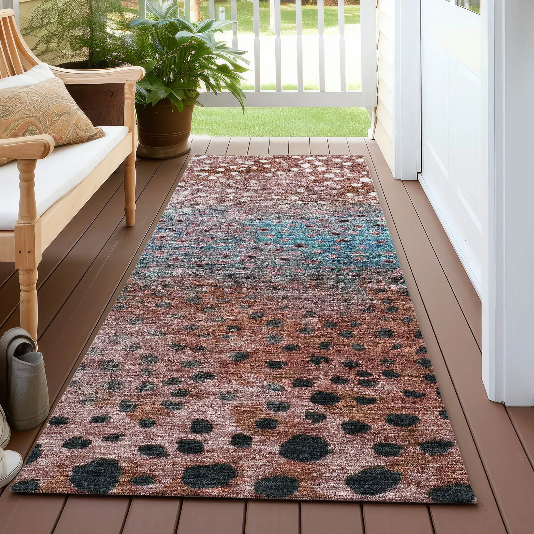 Machine Washable Indoor/ Outdoor Abstract Modern Chantille Rug
