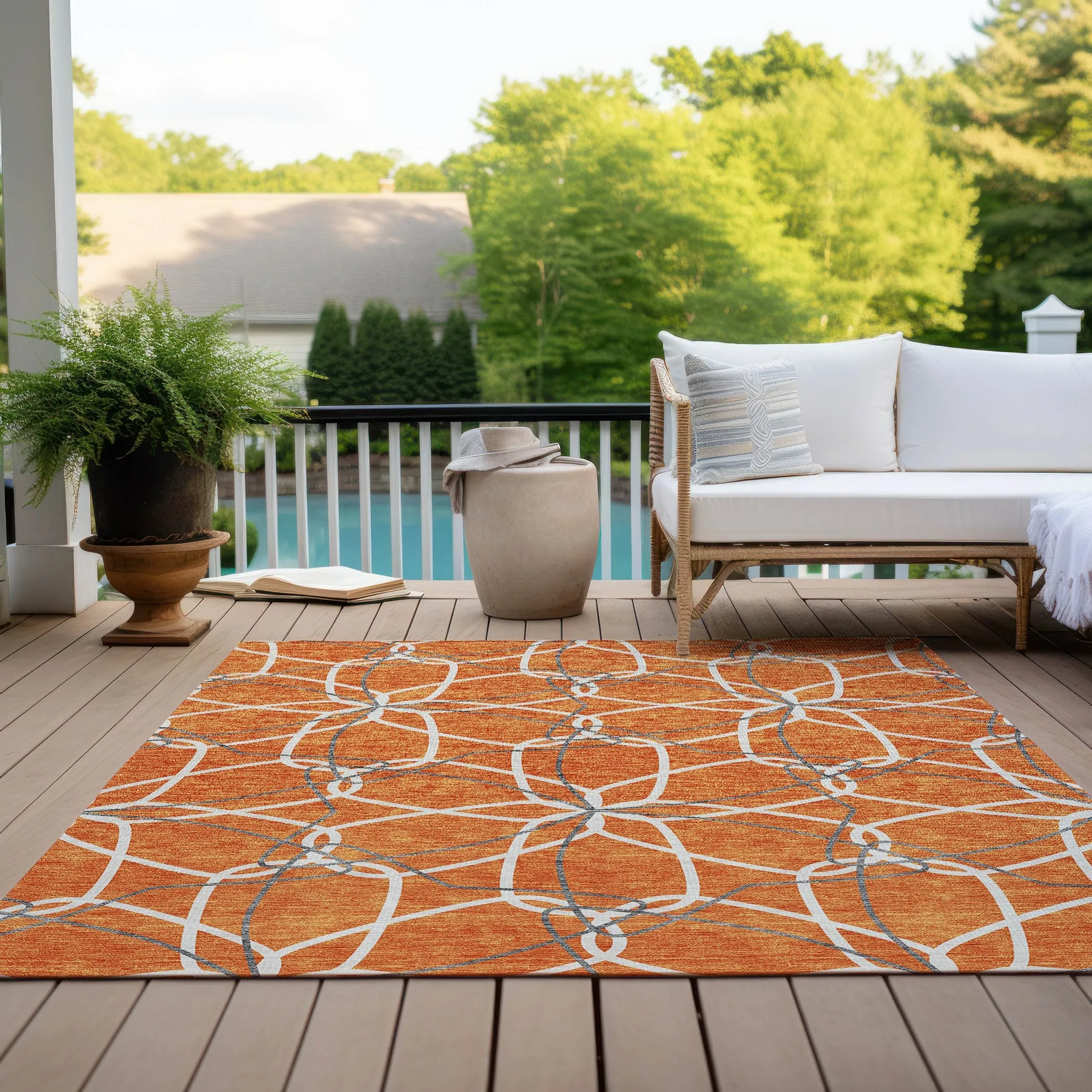 Machine Washable Indoor/ Outdoor Abstract Prism Chantille Rug