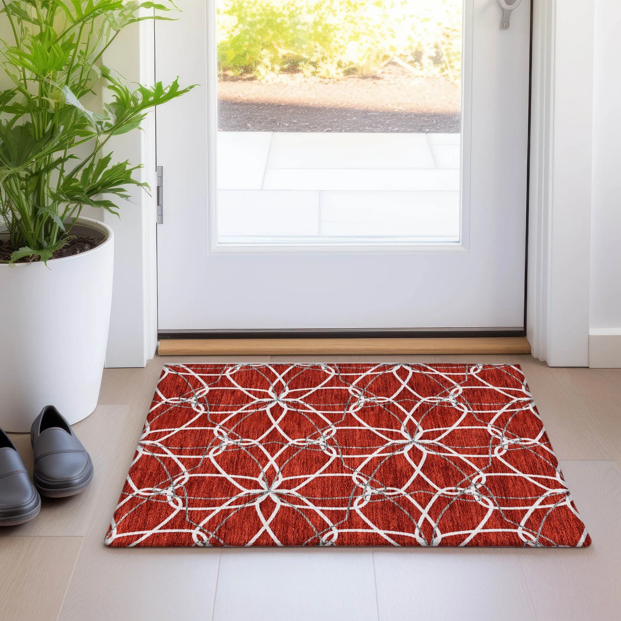 Machine Washable Indoor/ Outdoor Abstract Prism Chantille Rug