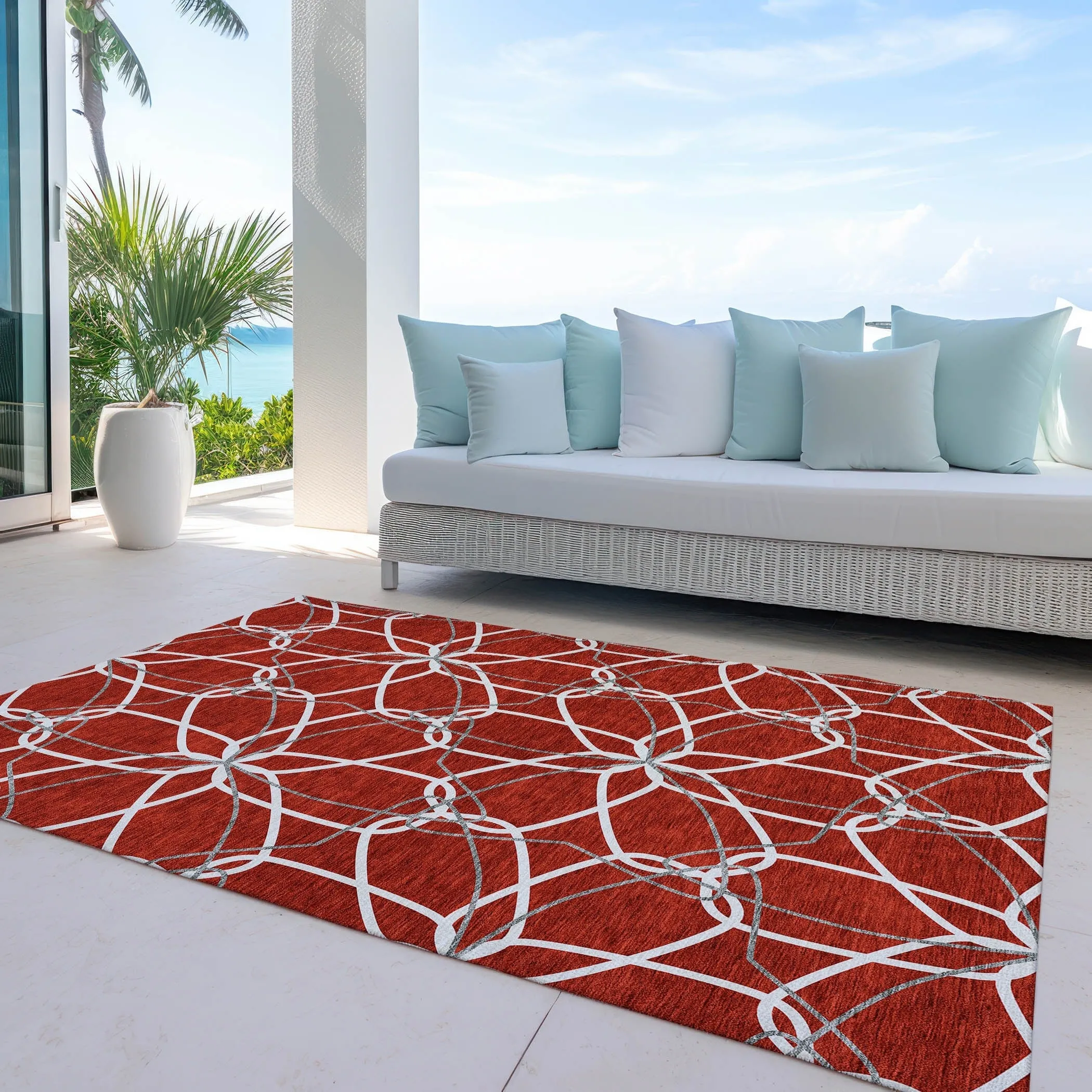 Machine Washable Indoor/ Outdoor Abstract Prism Chantille Rug