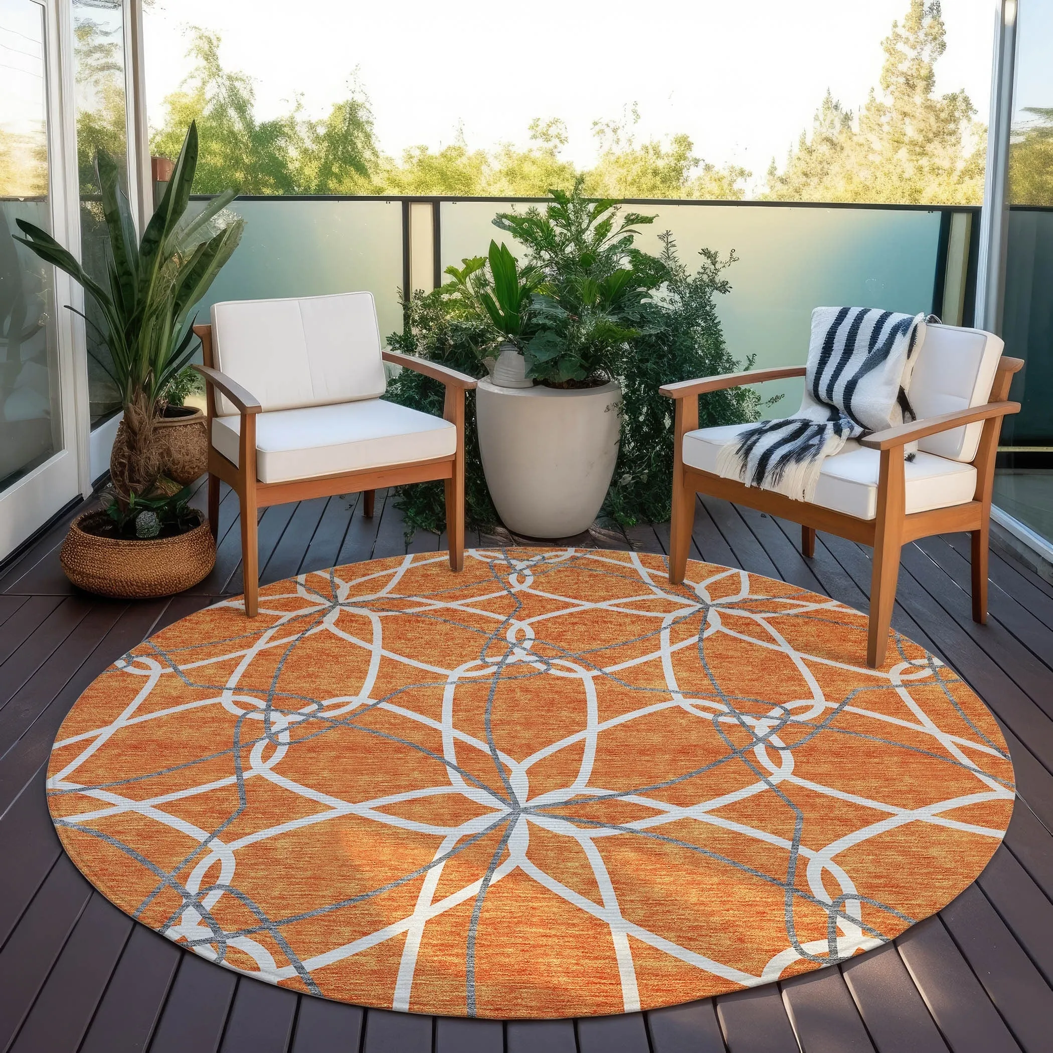 Machine Washable Indoor/ Outdoor Abstract Prism Chantille Rug