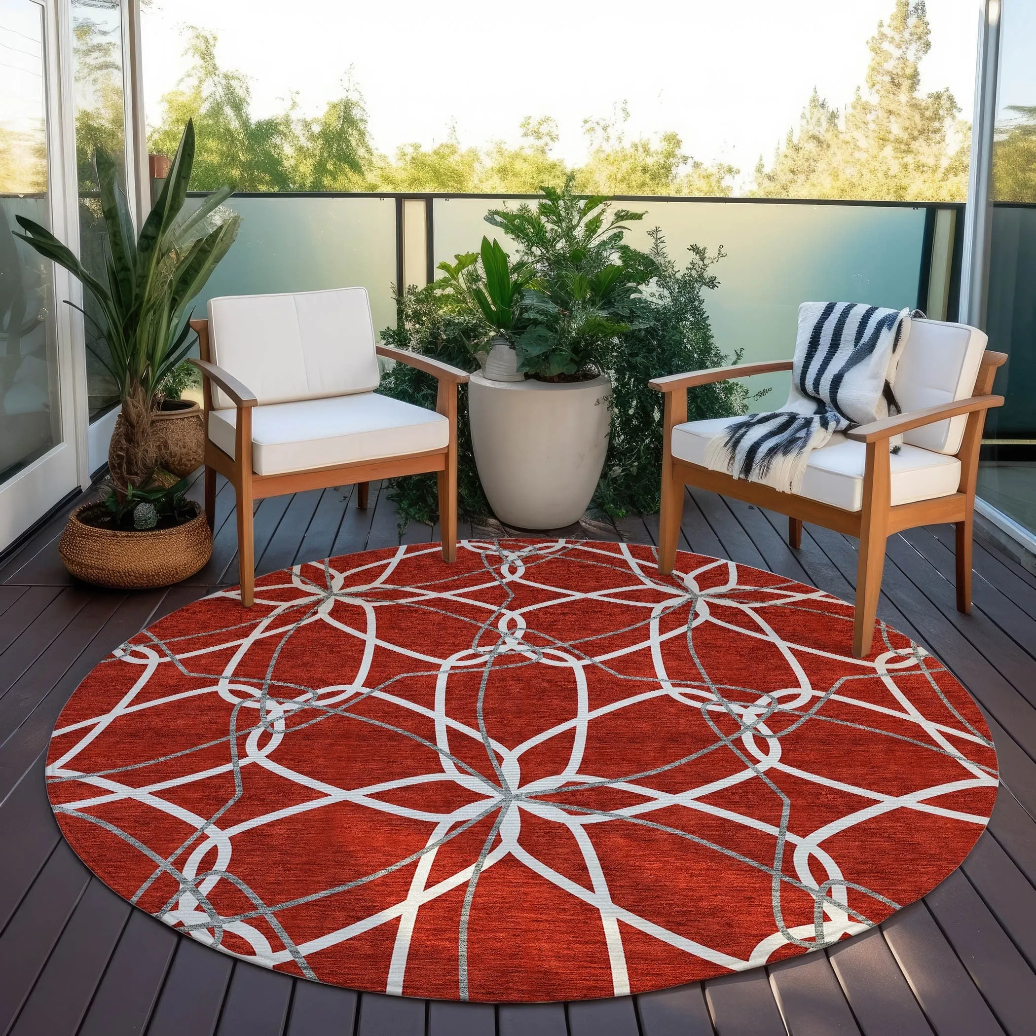 Machine Washable Indoor/ Outdoor Abstract Prism Chantille Rug