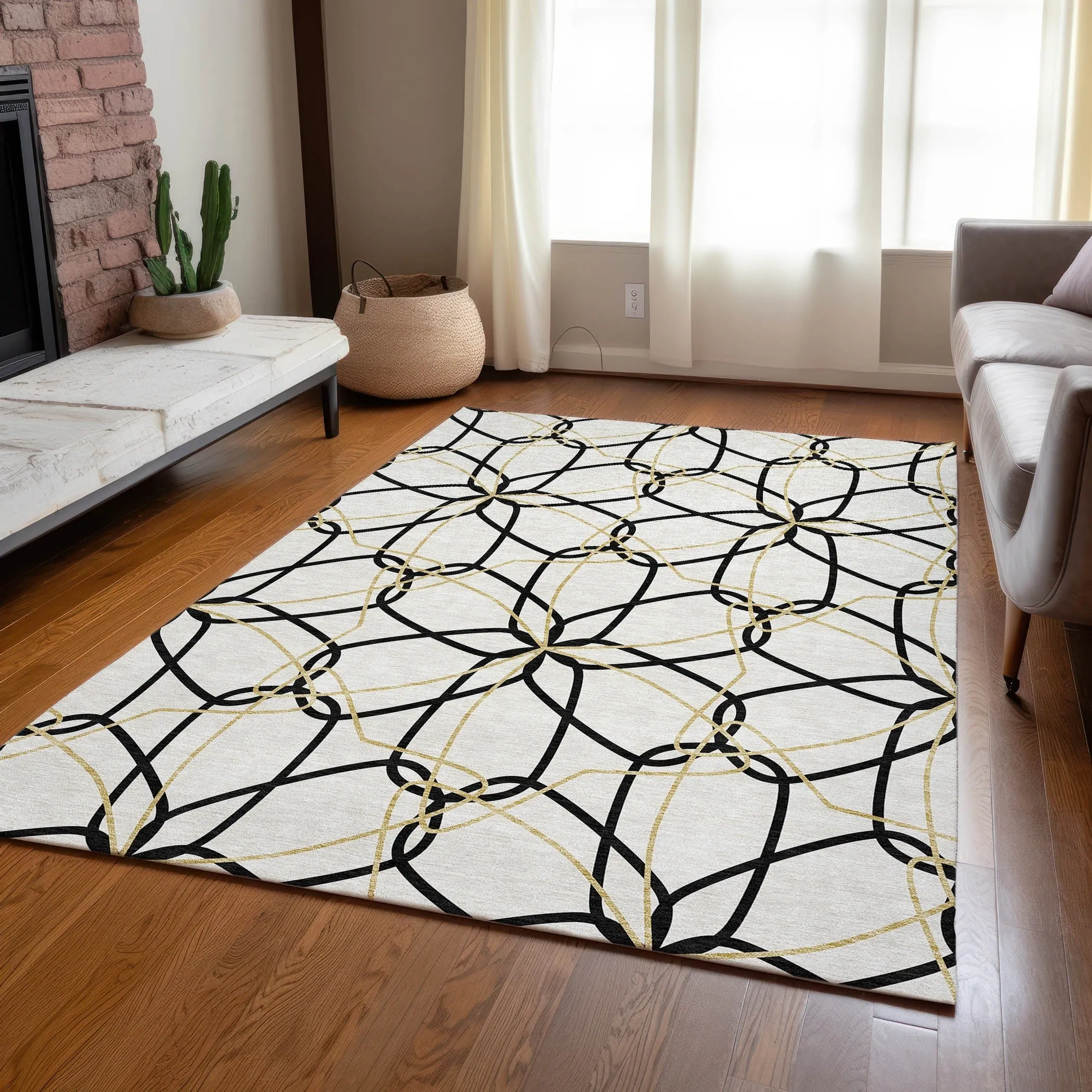 Machine Washable Indoor/ Outdoor Abstract Prism Chantille Rug