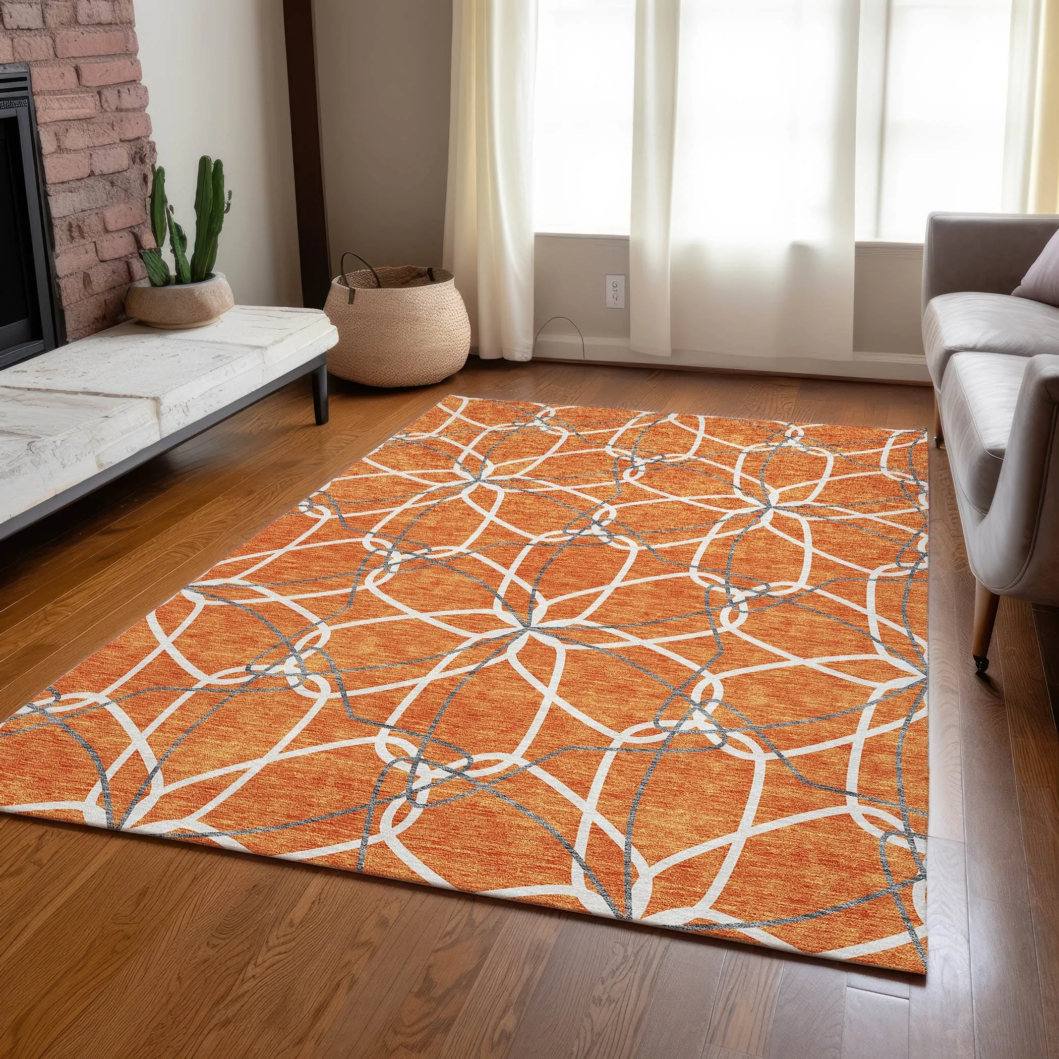 Machine Washable Indoor/ Outdoor Abstract Prism Chantille Rug
