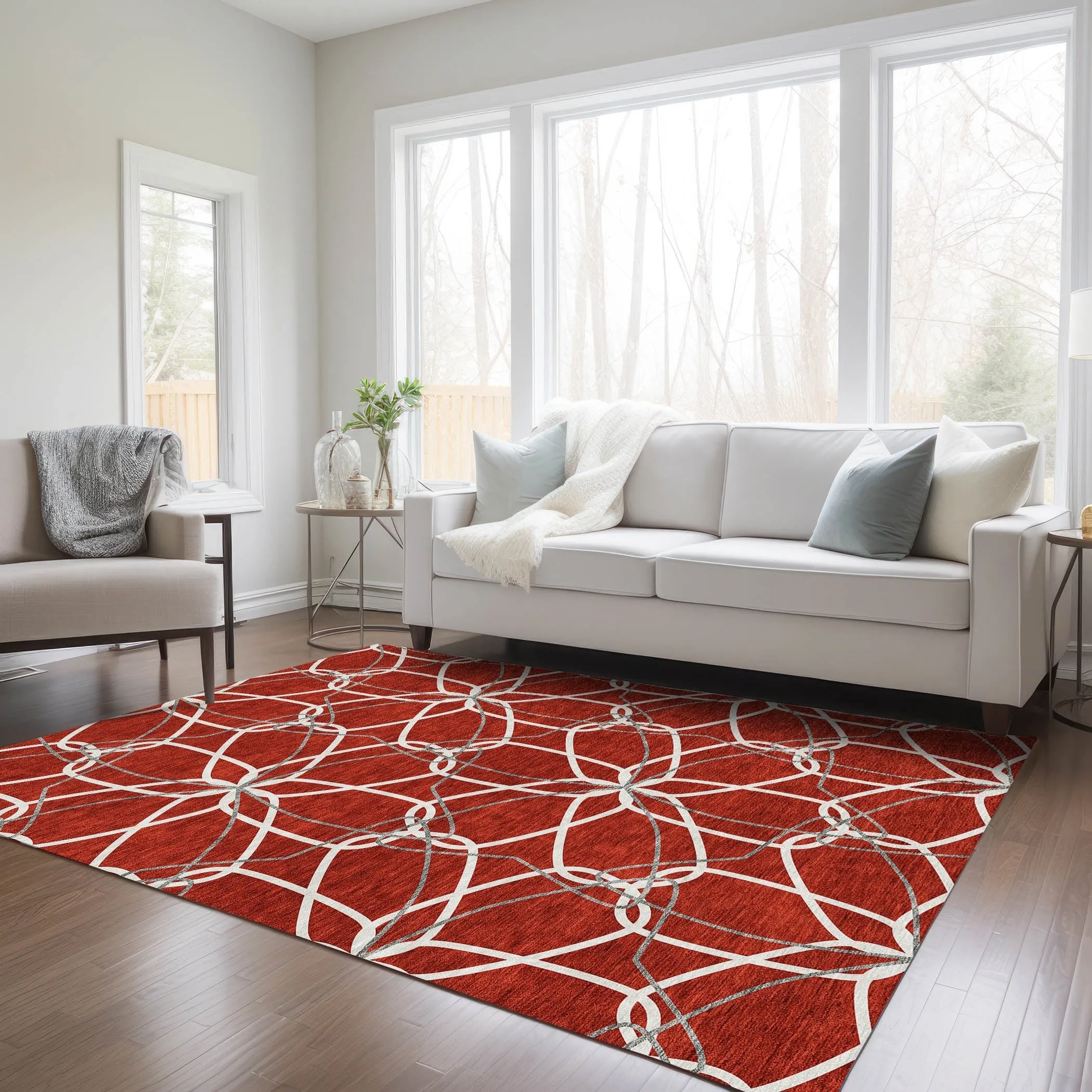 Machine Washable Indoor/ Outdoor Abstract Prism Chantille Rug