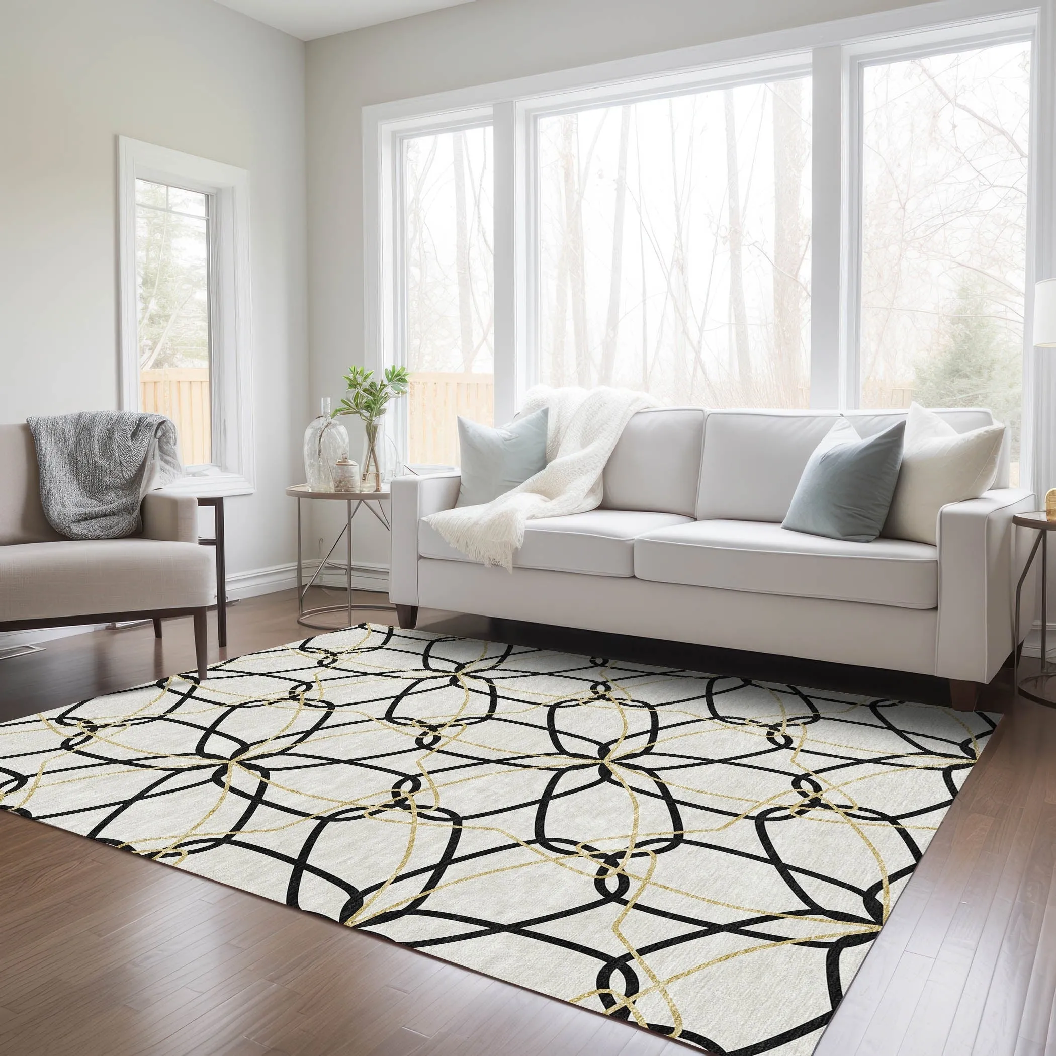 Machine Washable Indoor/ Outdoor Abstract Prism Chantille Rug