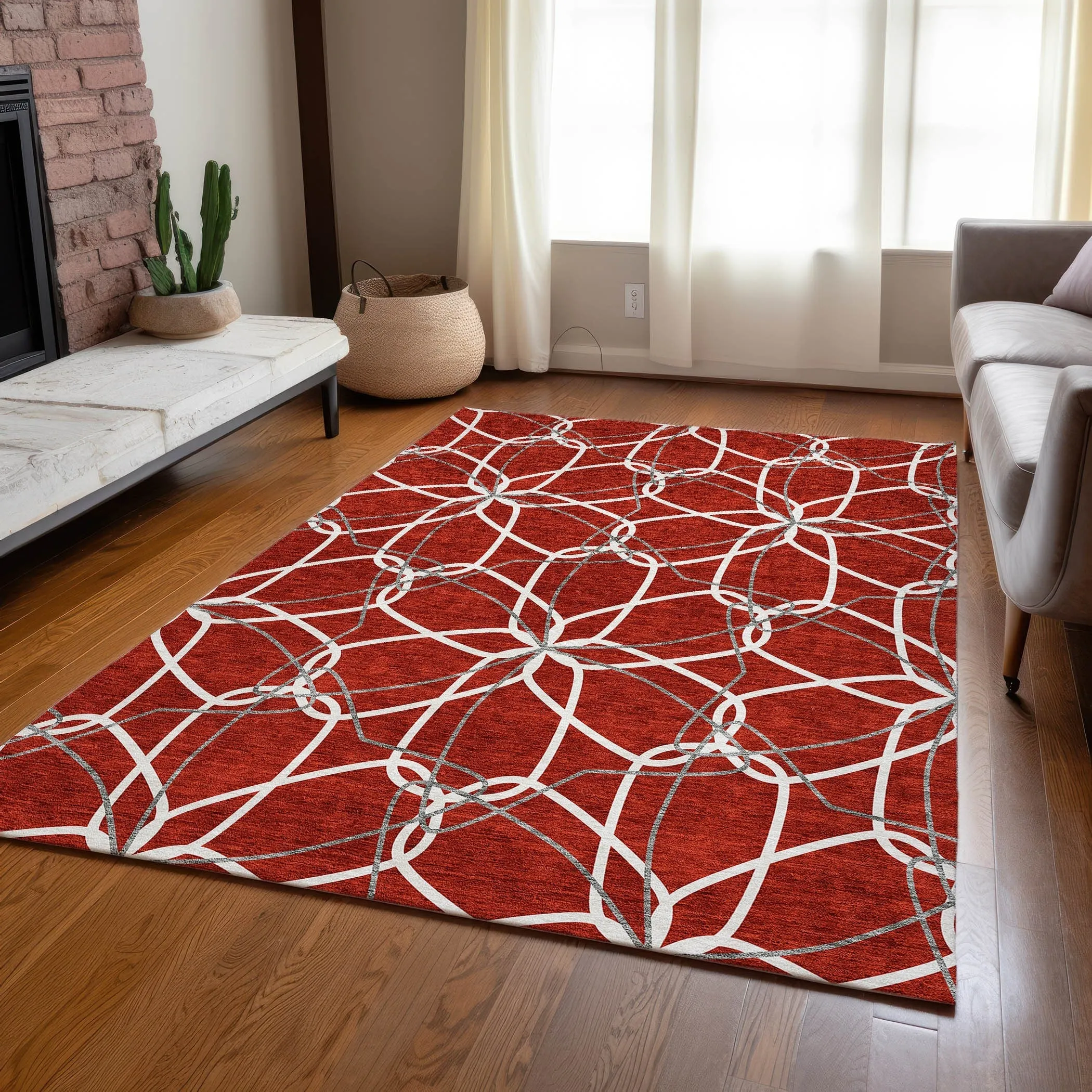 Machine Washable Indoor/ Outdoor Abstract Prism Chantille Rug