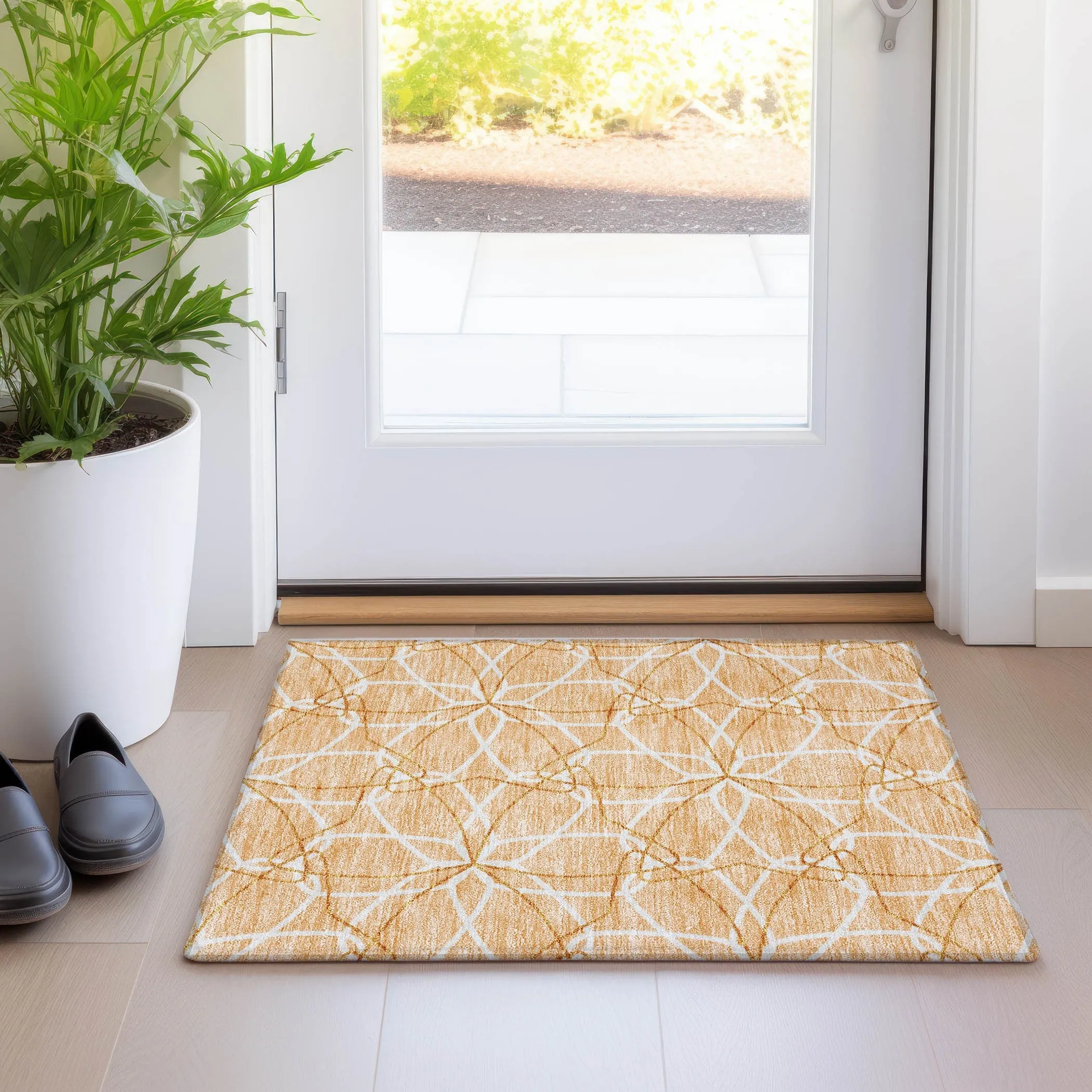 Machine Washable Indoor/ Outdoor Abstract Prism Chantille Rug