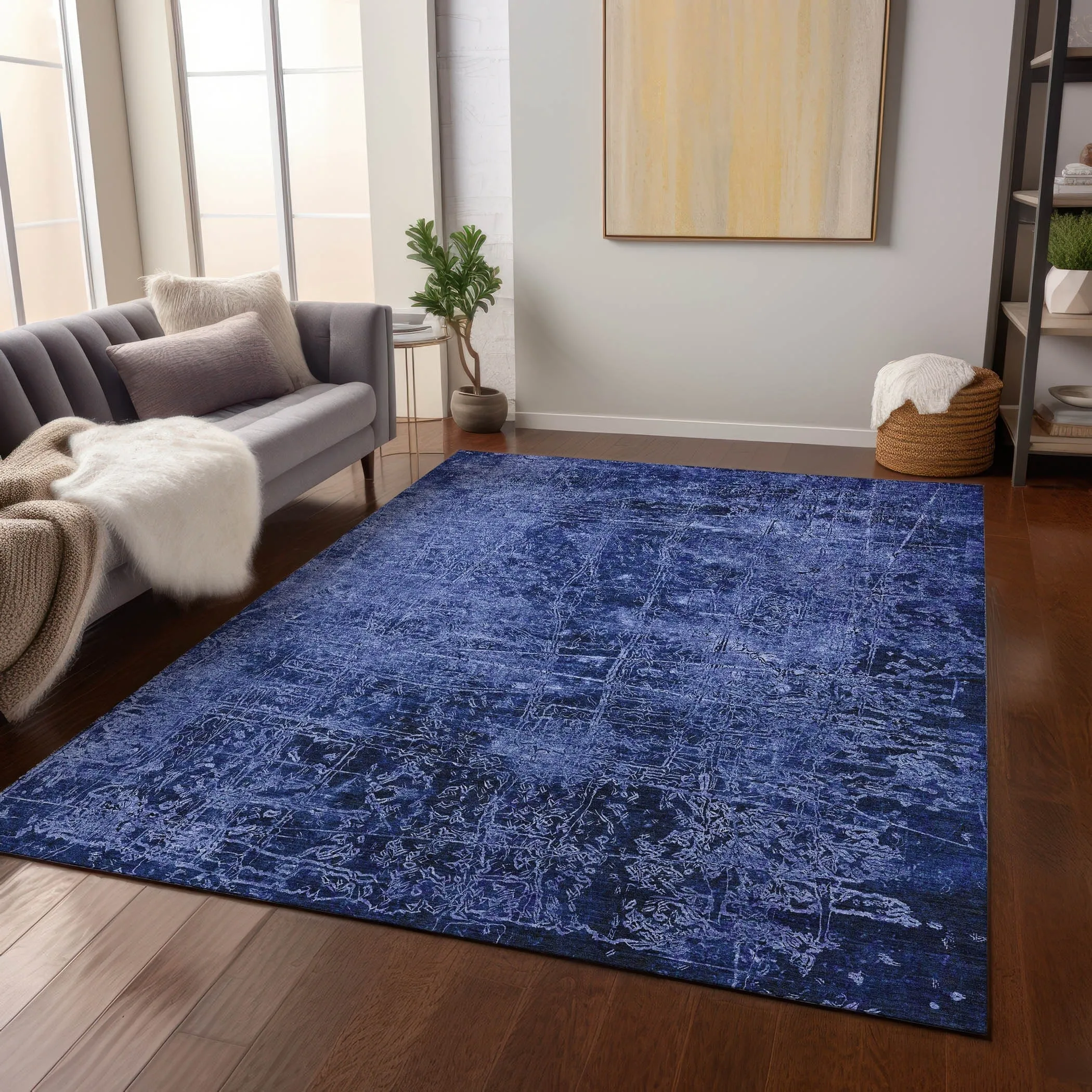 Machine Washable Indoor/ Outdoor Abstract Solid Chantille Rug