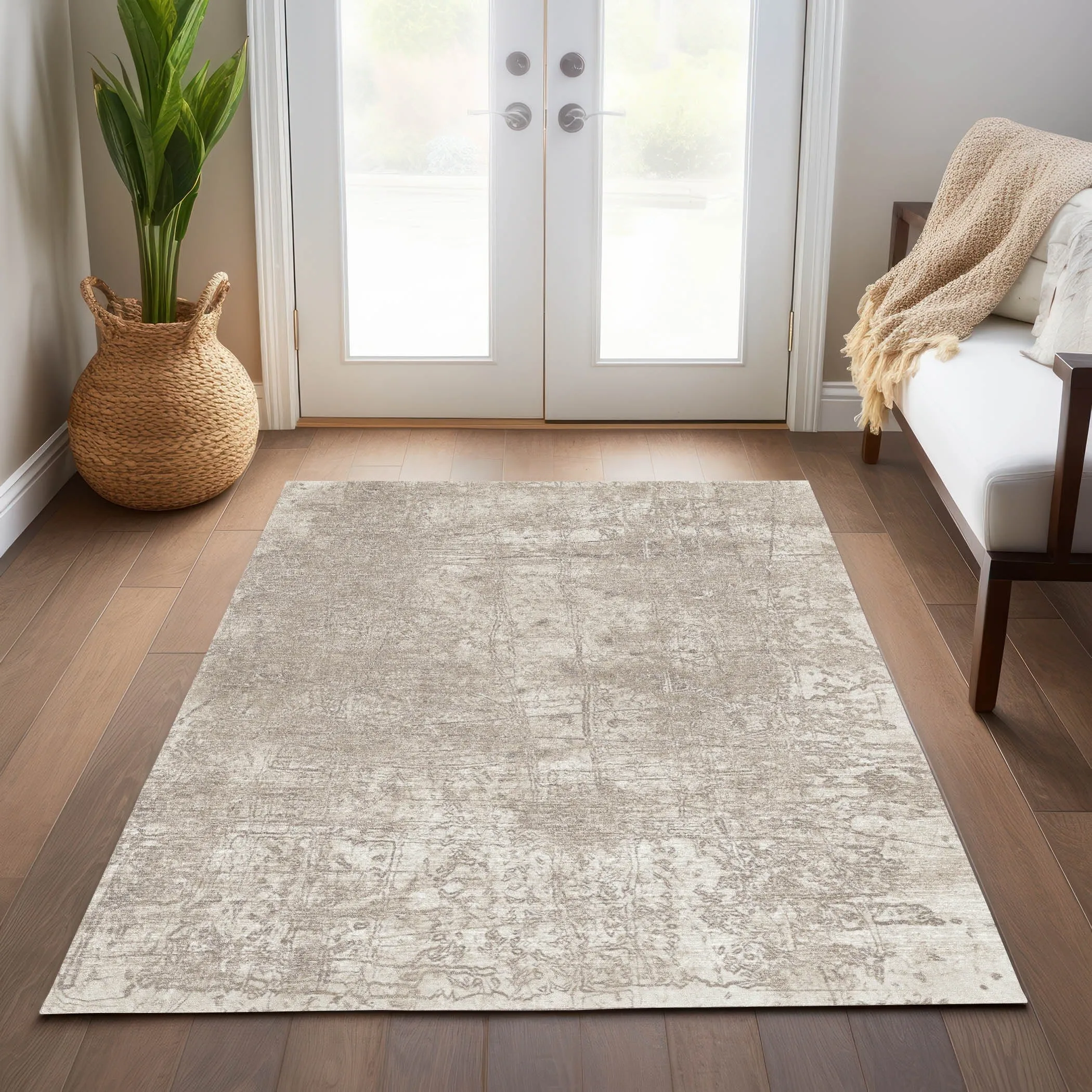 Machine Washable Indoor/ Outdoor Abstract Solid Chantille Rug