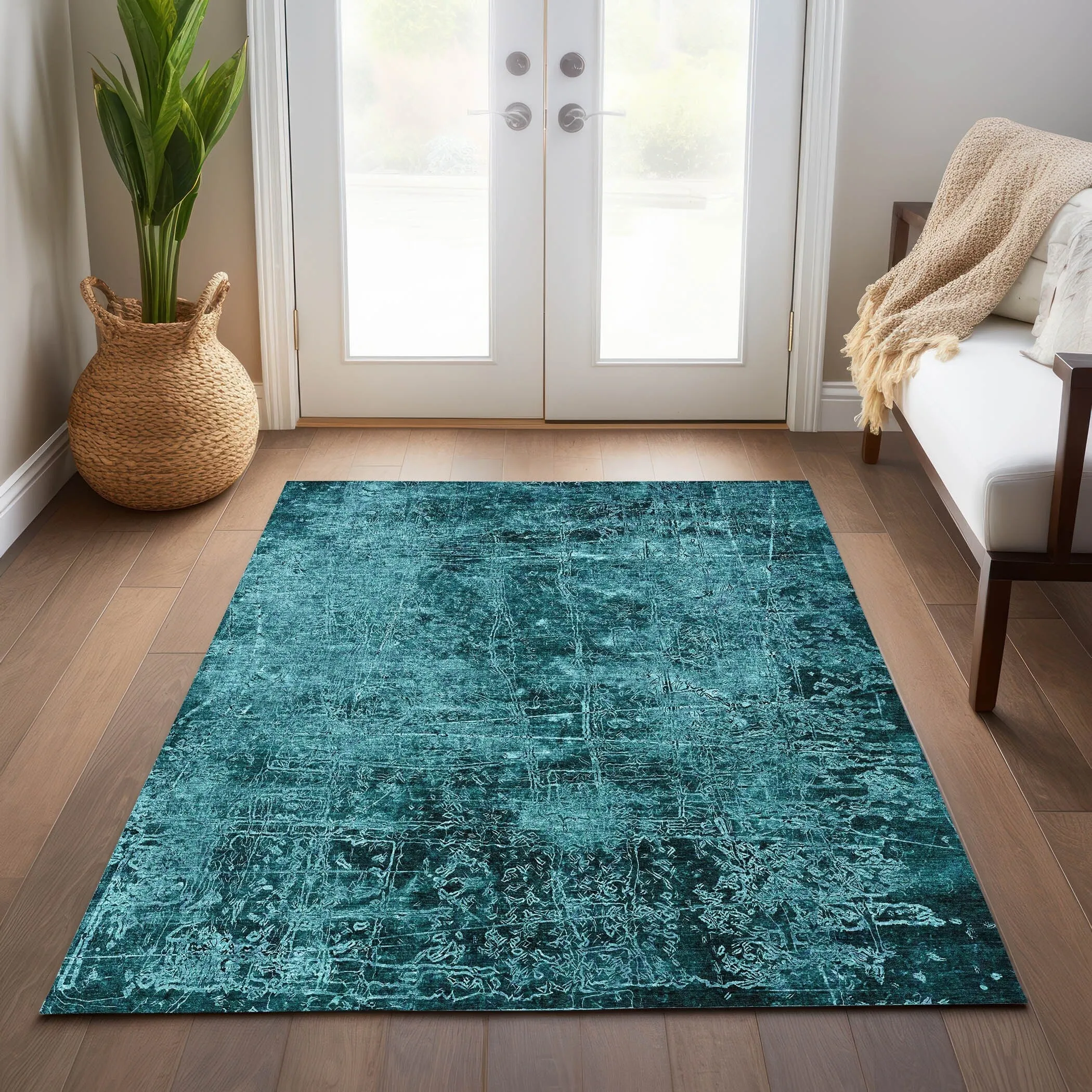 Machine Washable Indoor/ Outdoor Abstract Solid Chantille Rug