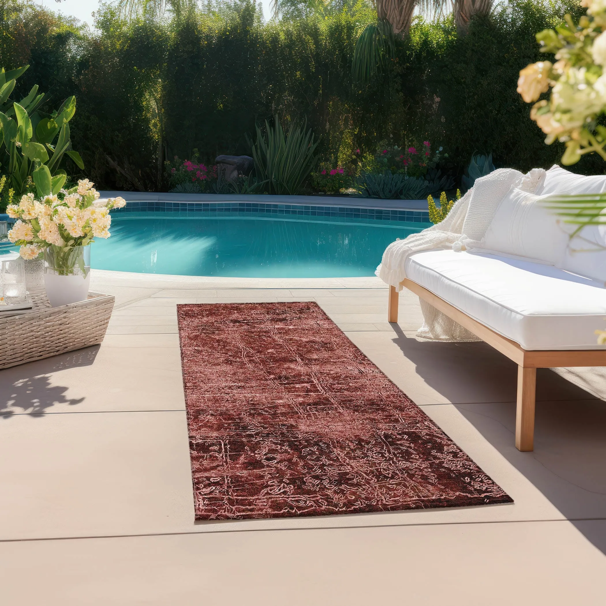 Machine Washable Indoor/ Outdoor Abstract Solid Chantille Rug