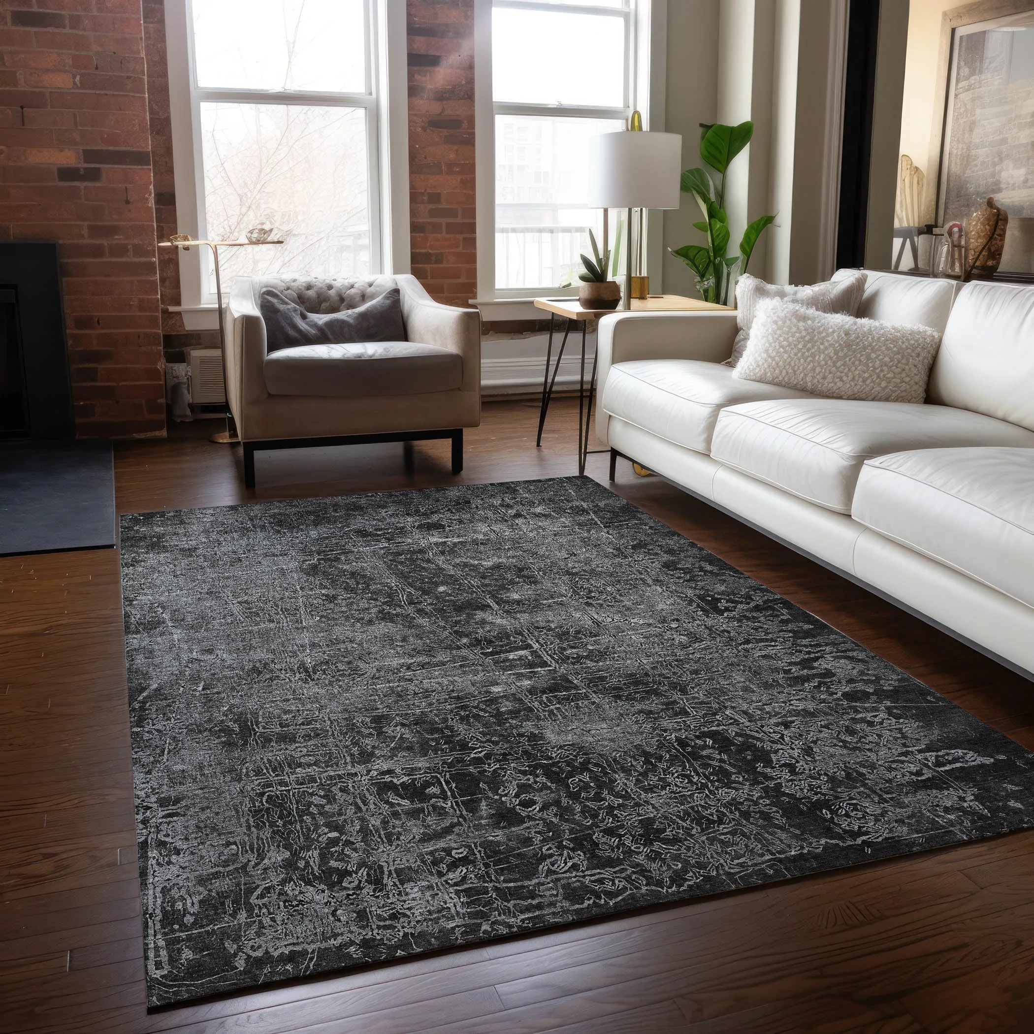 Machine Washable Indoor/ Outdoor Abstract Solid Chantille Rug