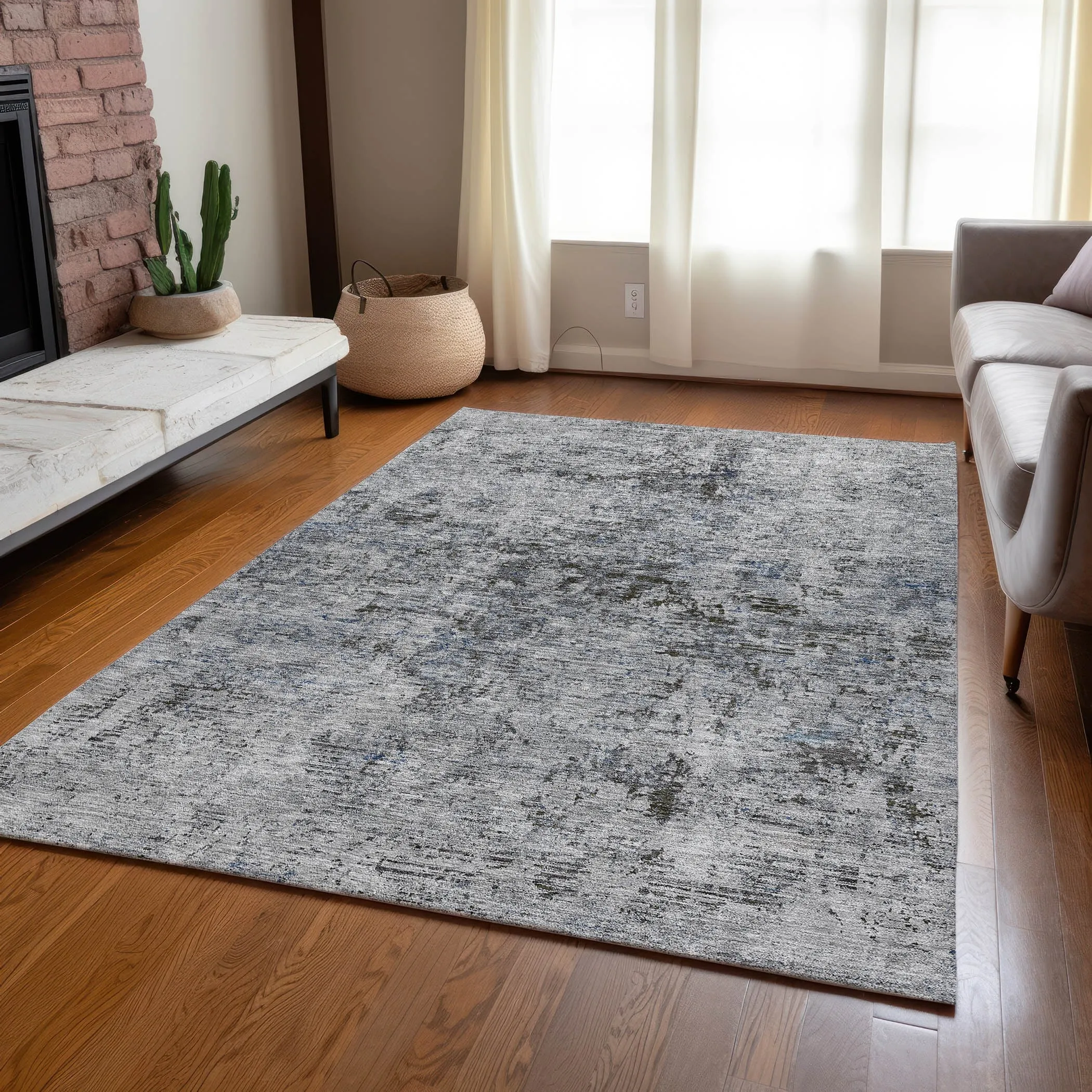 Machine Washable Indoor/ Outdoor Abstract Solid Chantille Rug