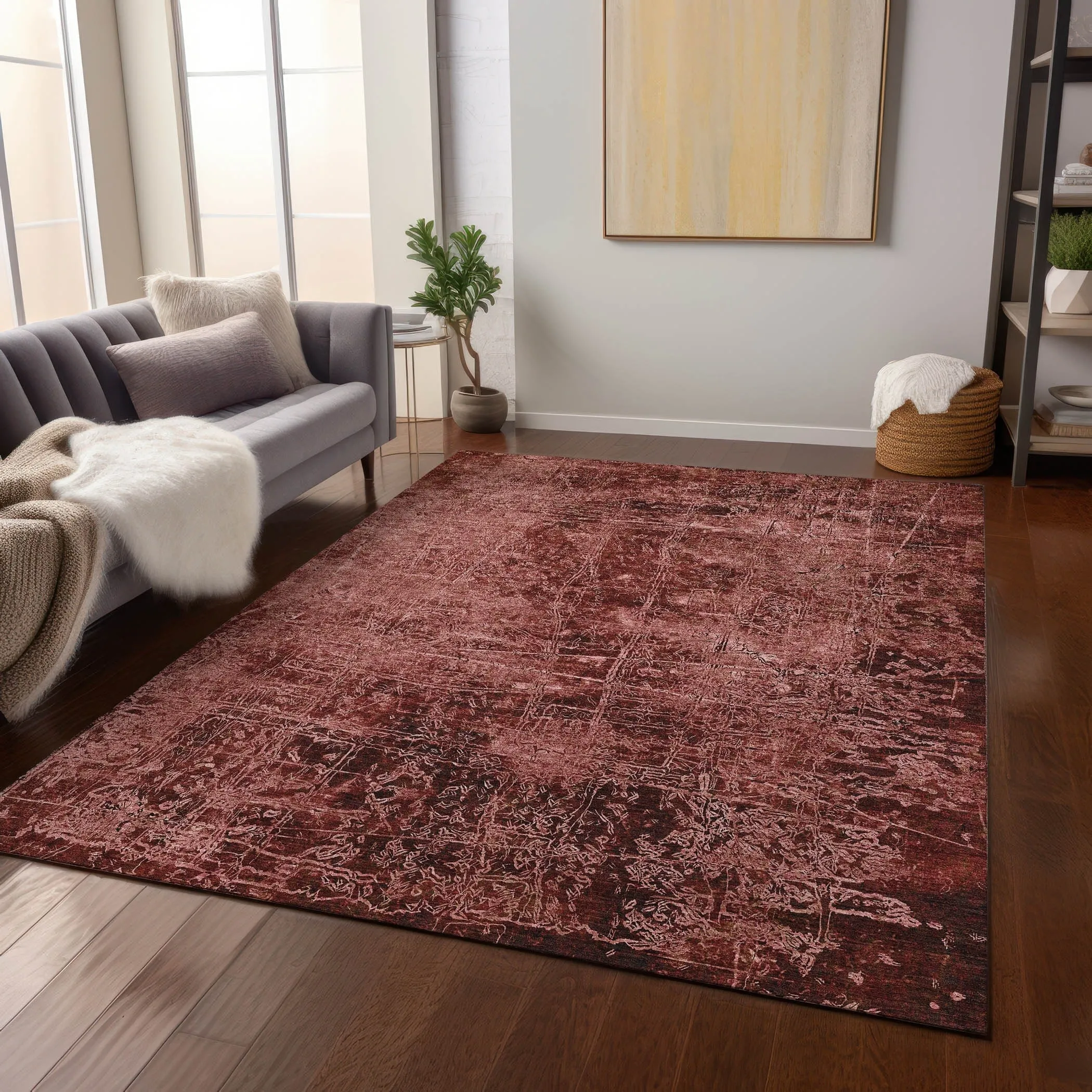 Machine Washable Indoor/ Outdoor Abstract Solid Chantille Rug