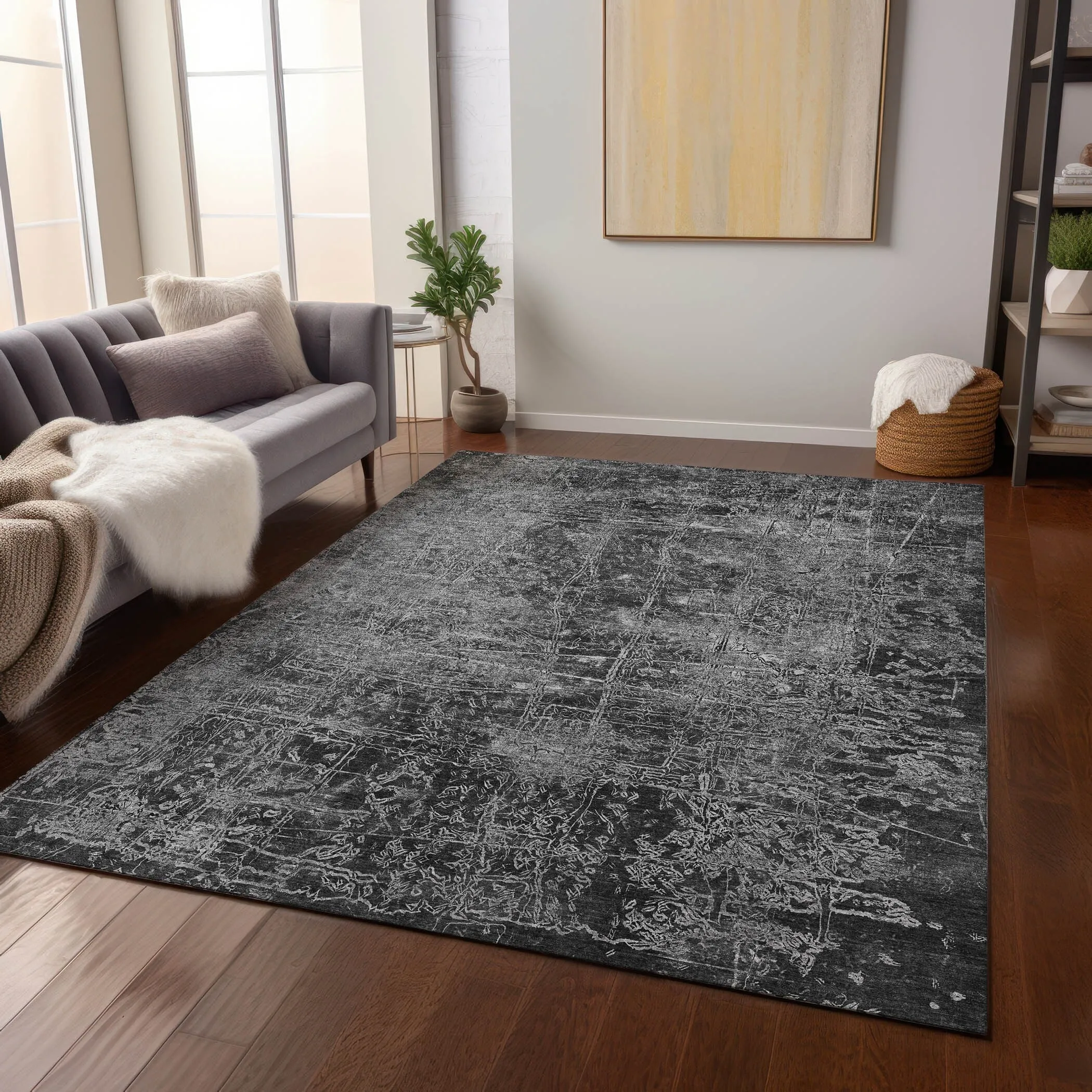 Machine Washable Indoor/ Outdoor Abstract Solid Chantille Rug