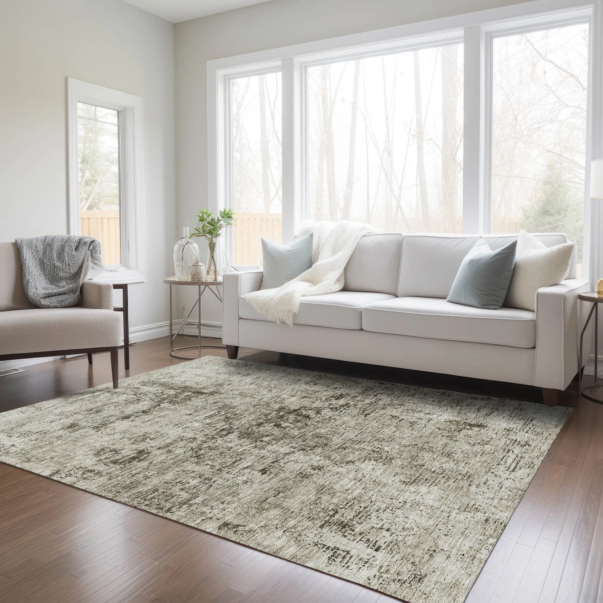 Machine Washable Indoor/ Outdoor Abstract Solid Chantille Rug
