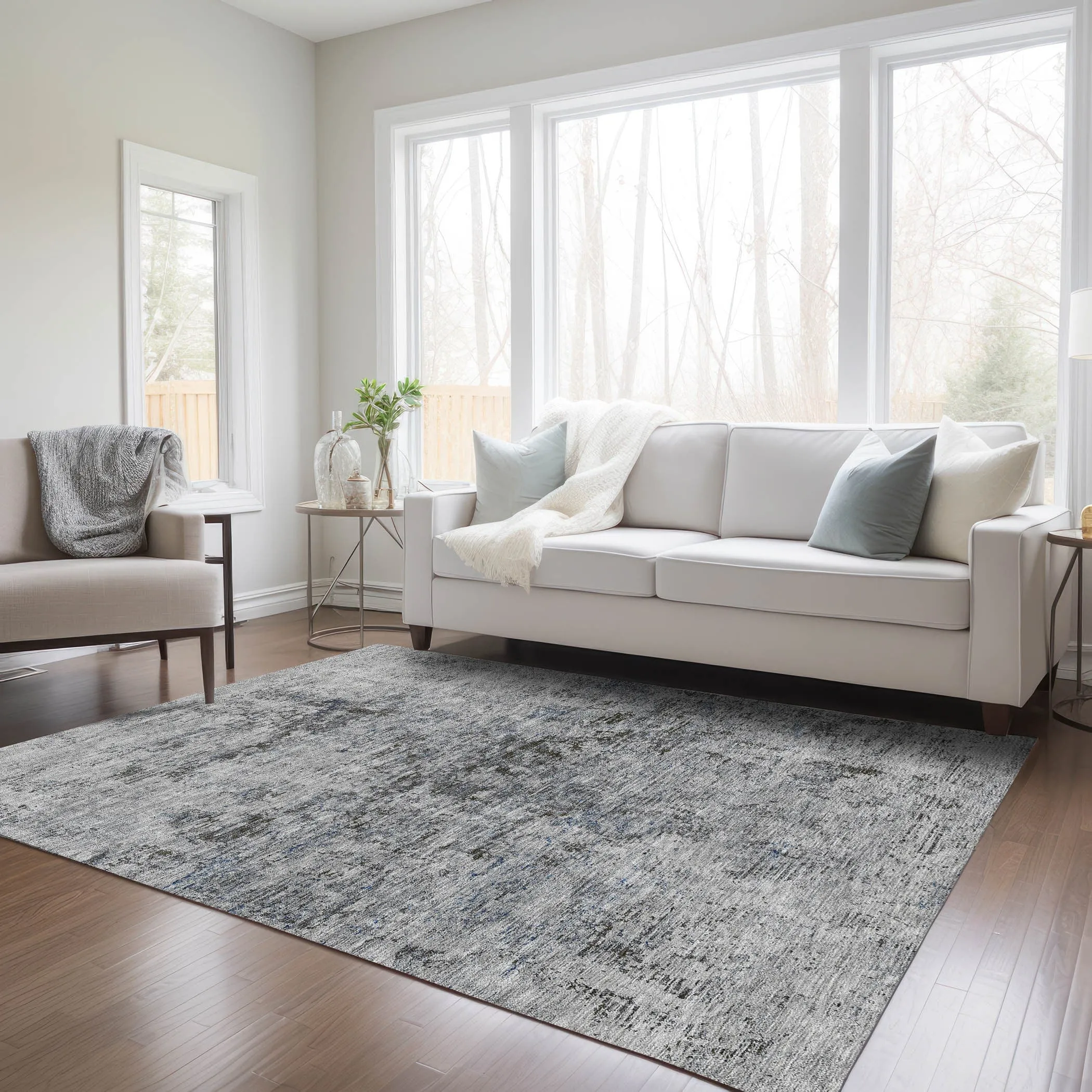 Machine Washable Indoor/ Outdoor Abstract Solid Chantille Rug