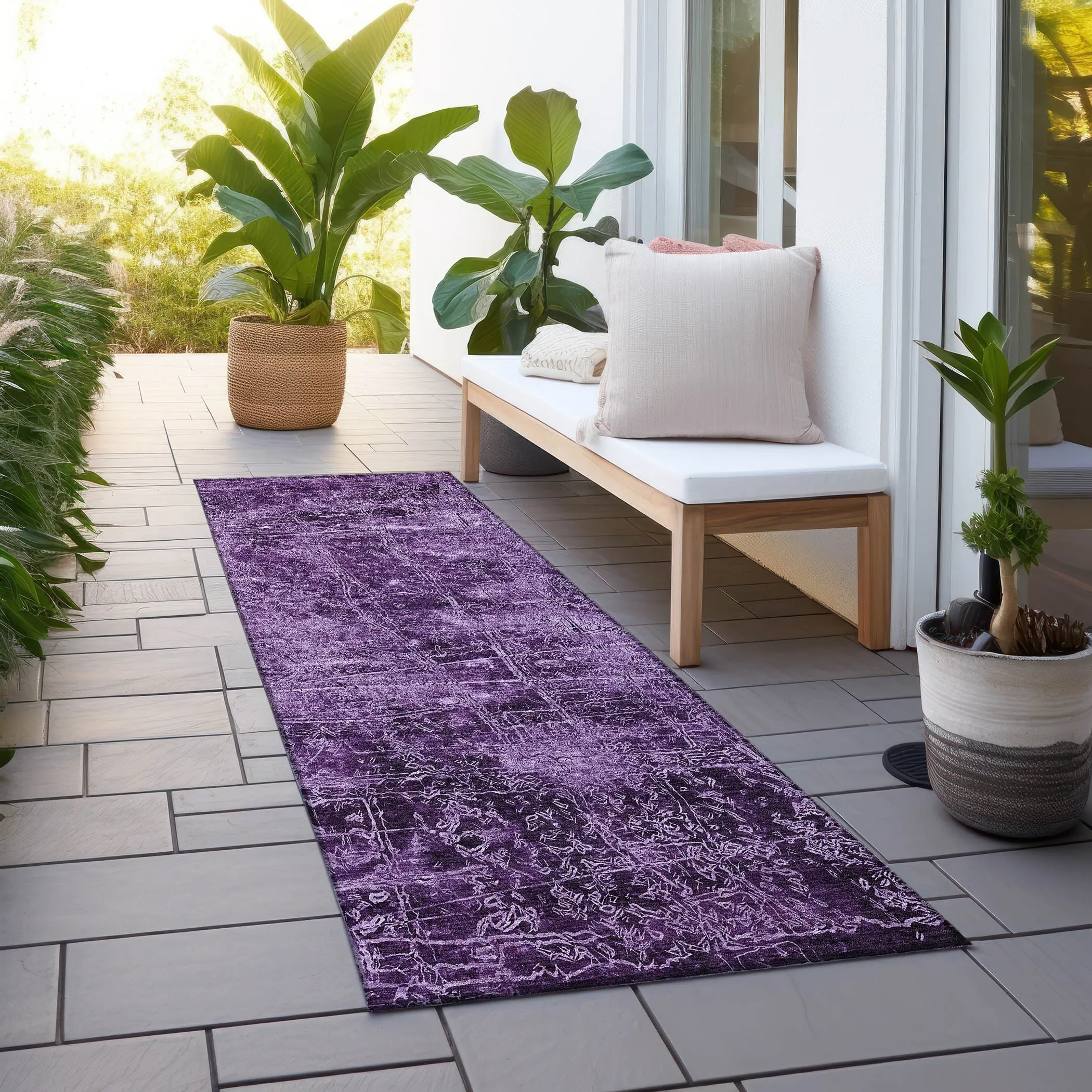 Machine Washable Indoor/ Outdoor Abstract Solid Chantille Rug