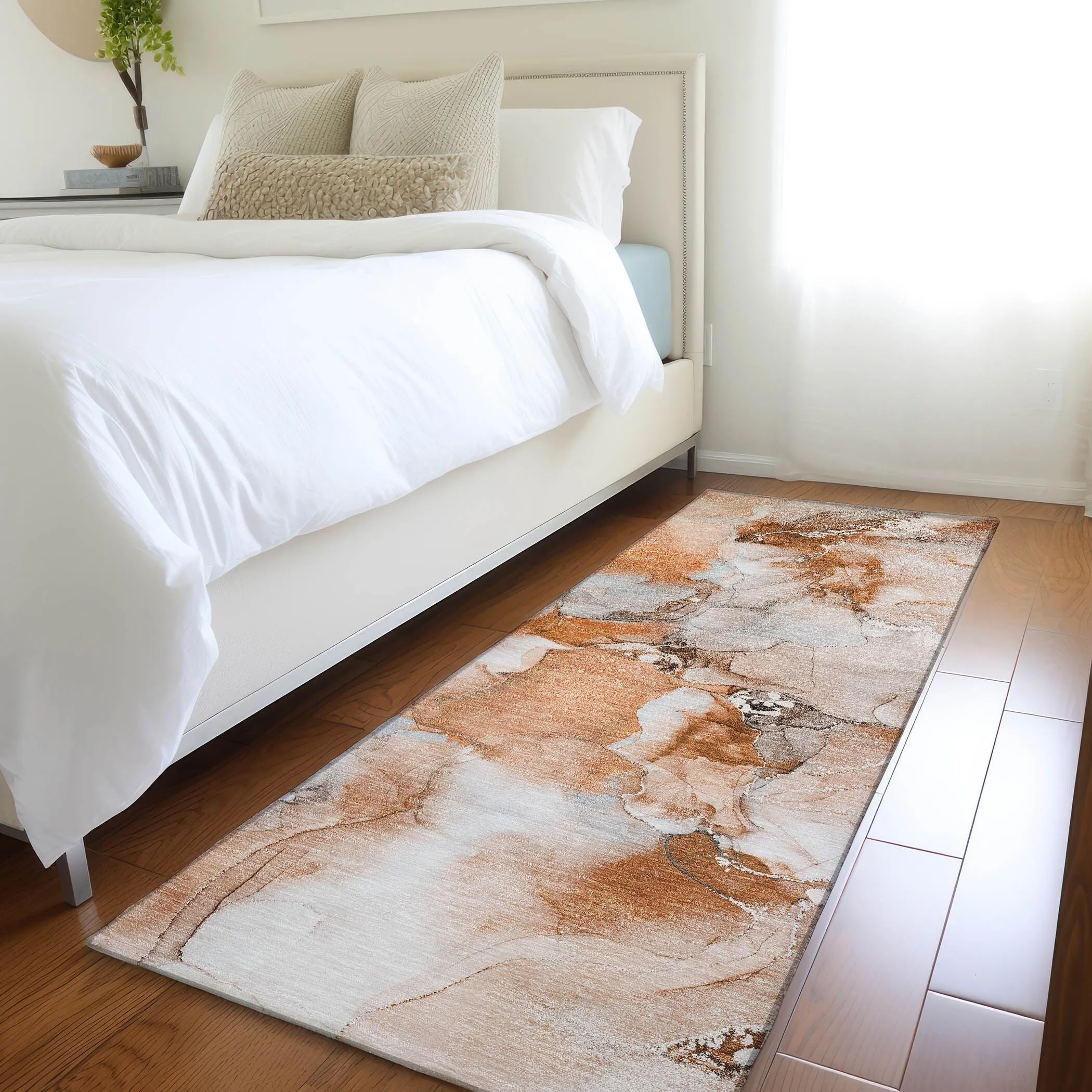 Machine Washable Indoor/ Outdoor Abstract Watercolor Chantille Rug