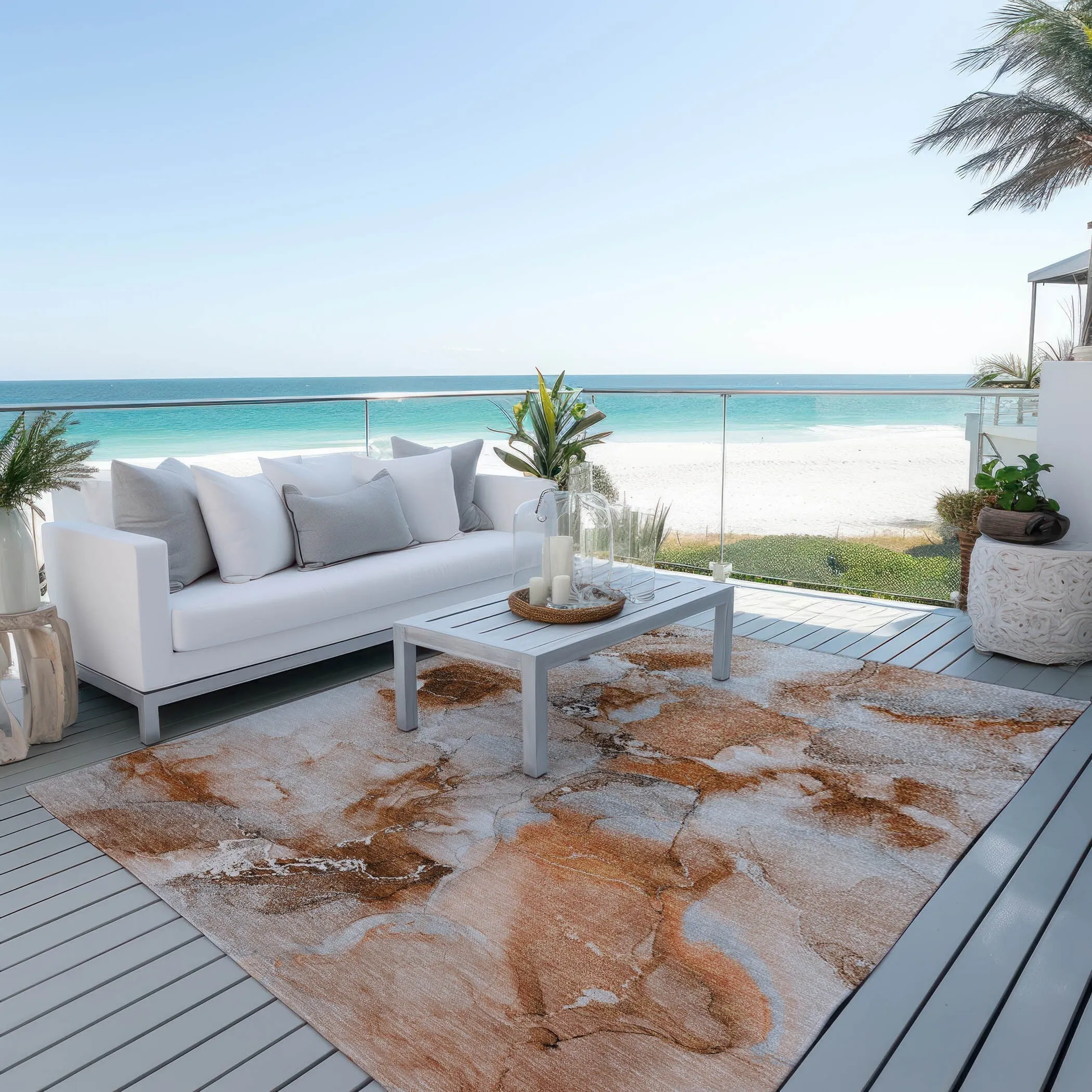 Machine Washable Indoor/ Outdoor Abstract Watercolor Chantille Rug