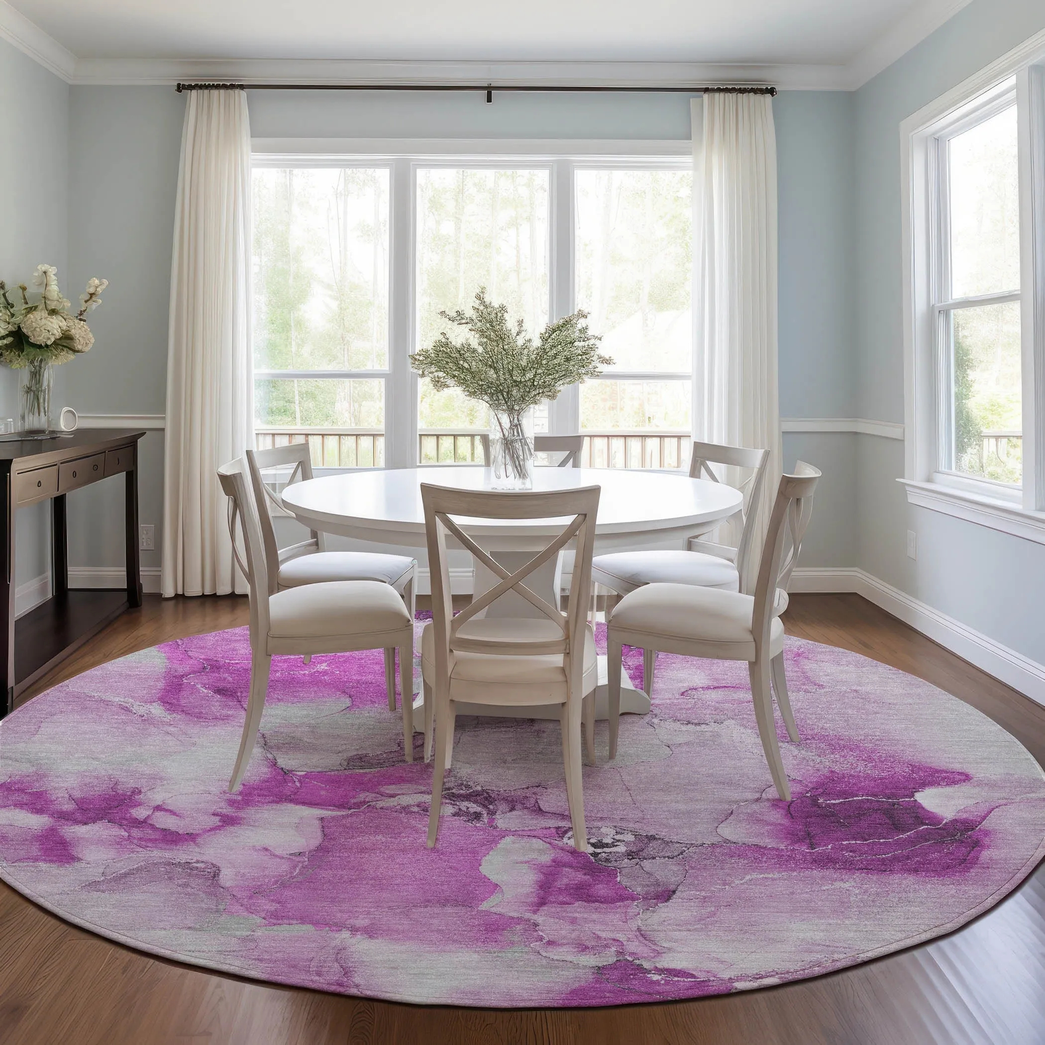 Machine Washable Indoor/ Outdoor Abstract Watercolor Chantille Rug