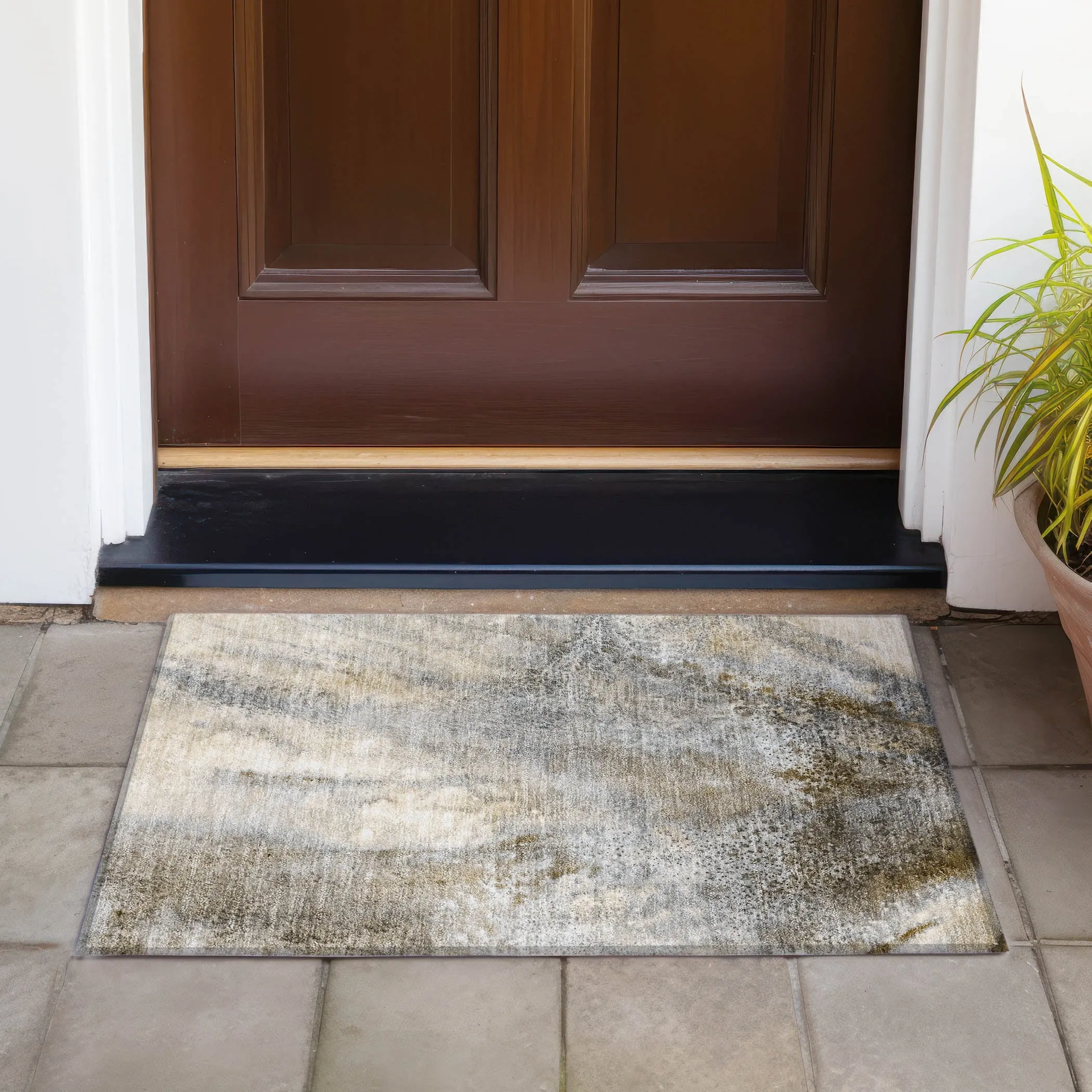 Machine Washable Indoor/ Outdoor Abstract Watercolor Chantille Rug