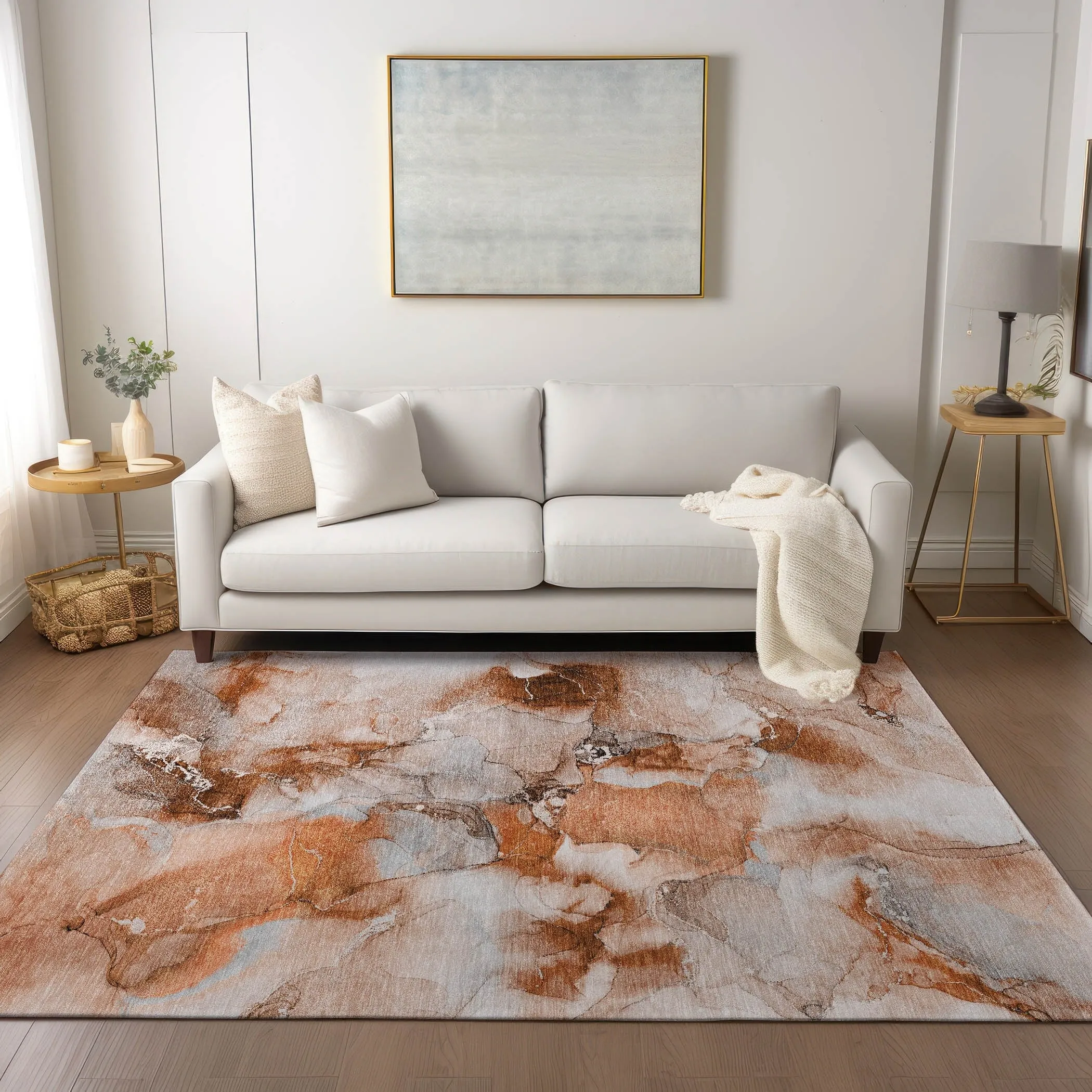 Machine Washable Indoor/ Outdoor Abstract Watercolor Chantille Rug