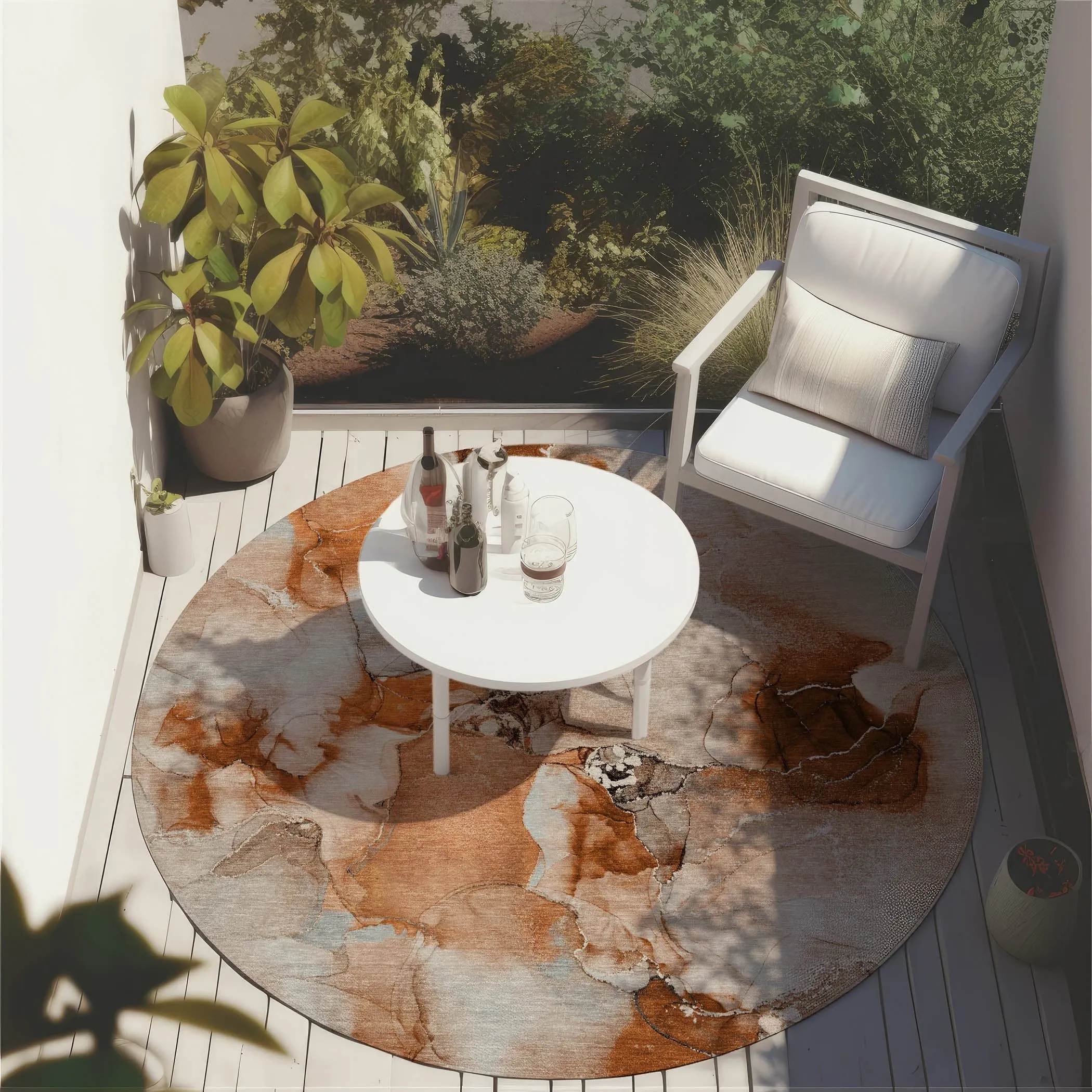 Machine Washable Indoor/ Outdoor Abstract Watercolor Chantille Rug