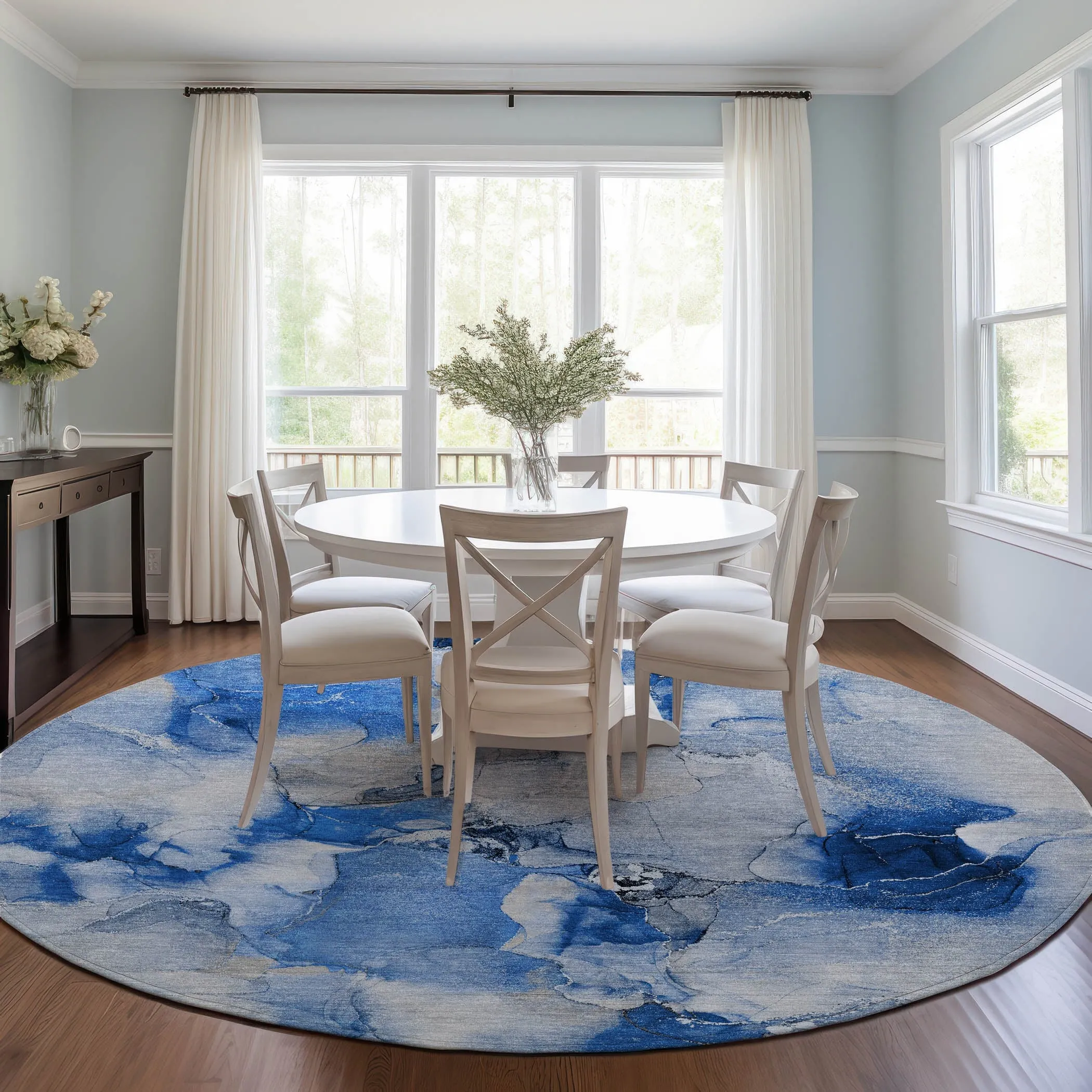 Machine Washable Indoor/ Outdoor Abstract Watercolor Chantille Rug