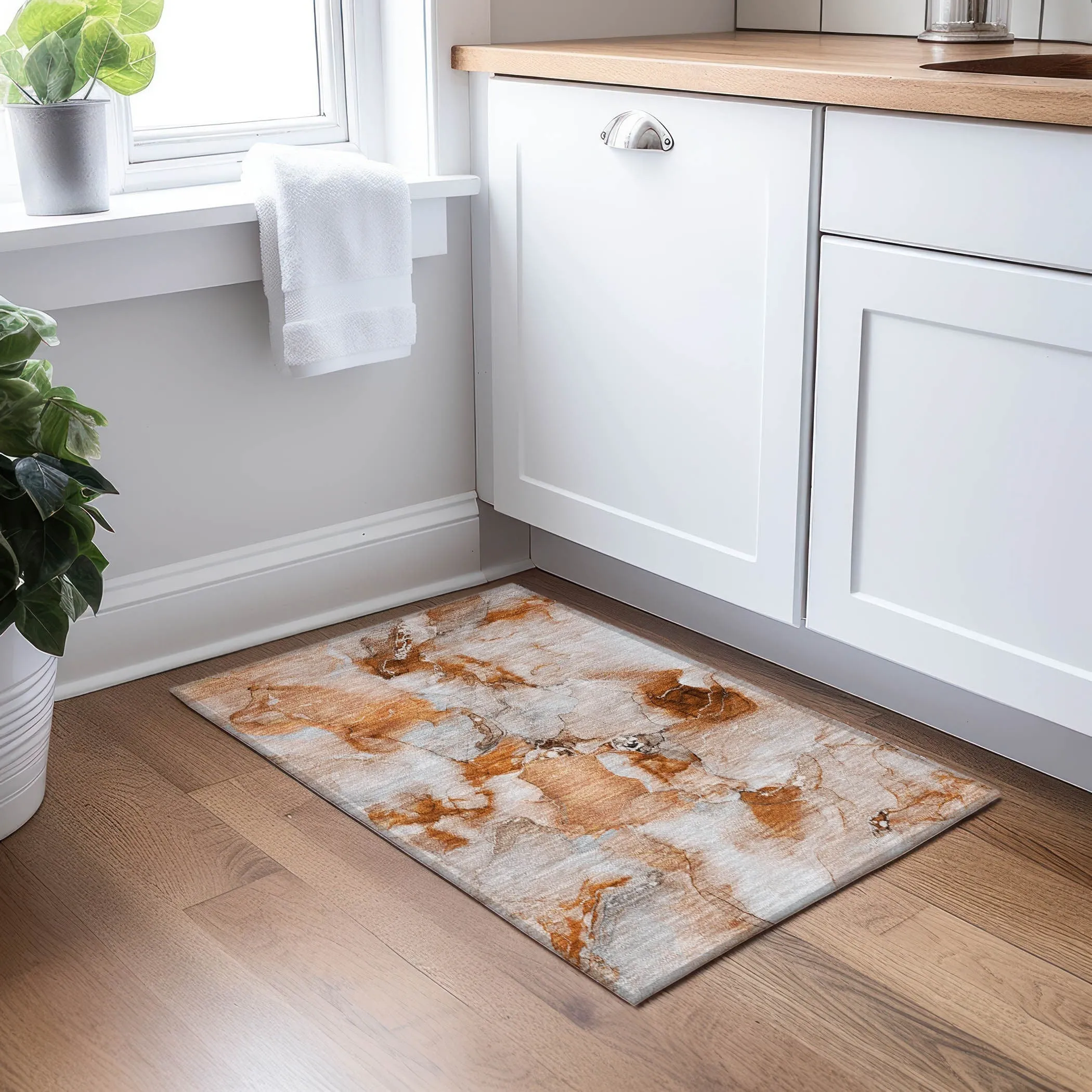 Machine Washable Indoor/ Outdoor Abstract Watercolor Chantille Rug