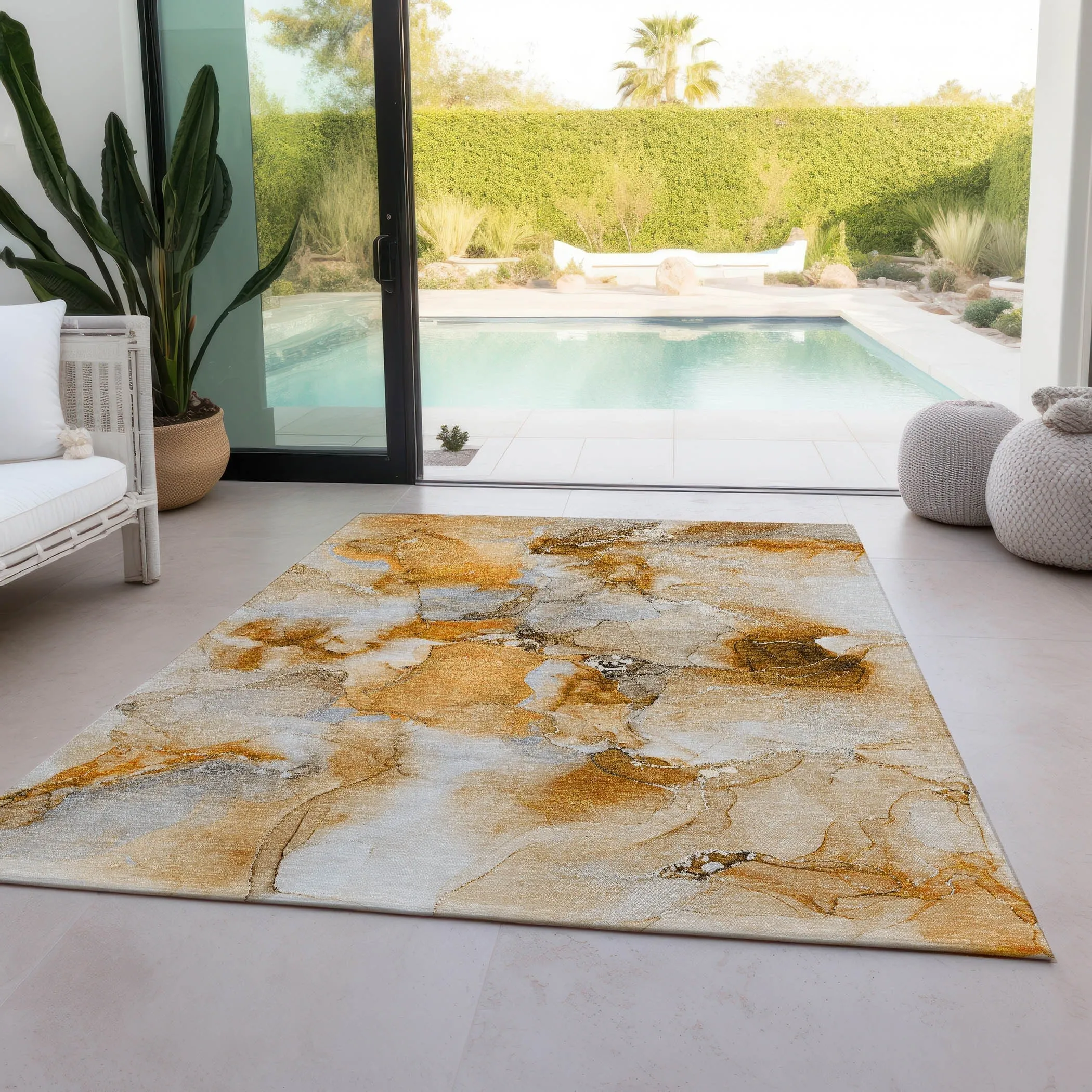 Machine Washable Indoor/ Outdoor Abstract Watercolor Chantille Rug