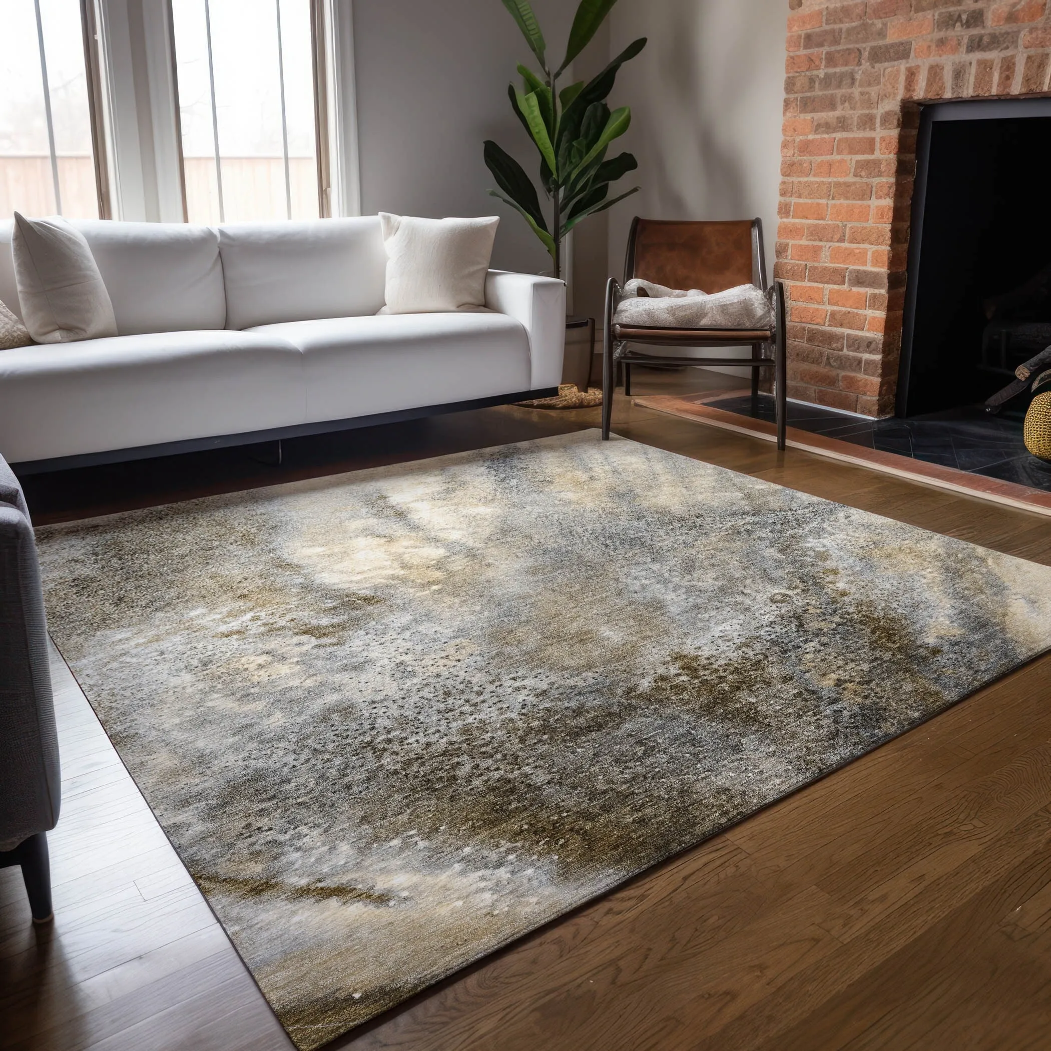 Machine Washable Indoor/ Outdoor Abstract Watercolor Chantille Rug