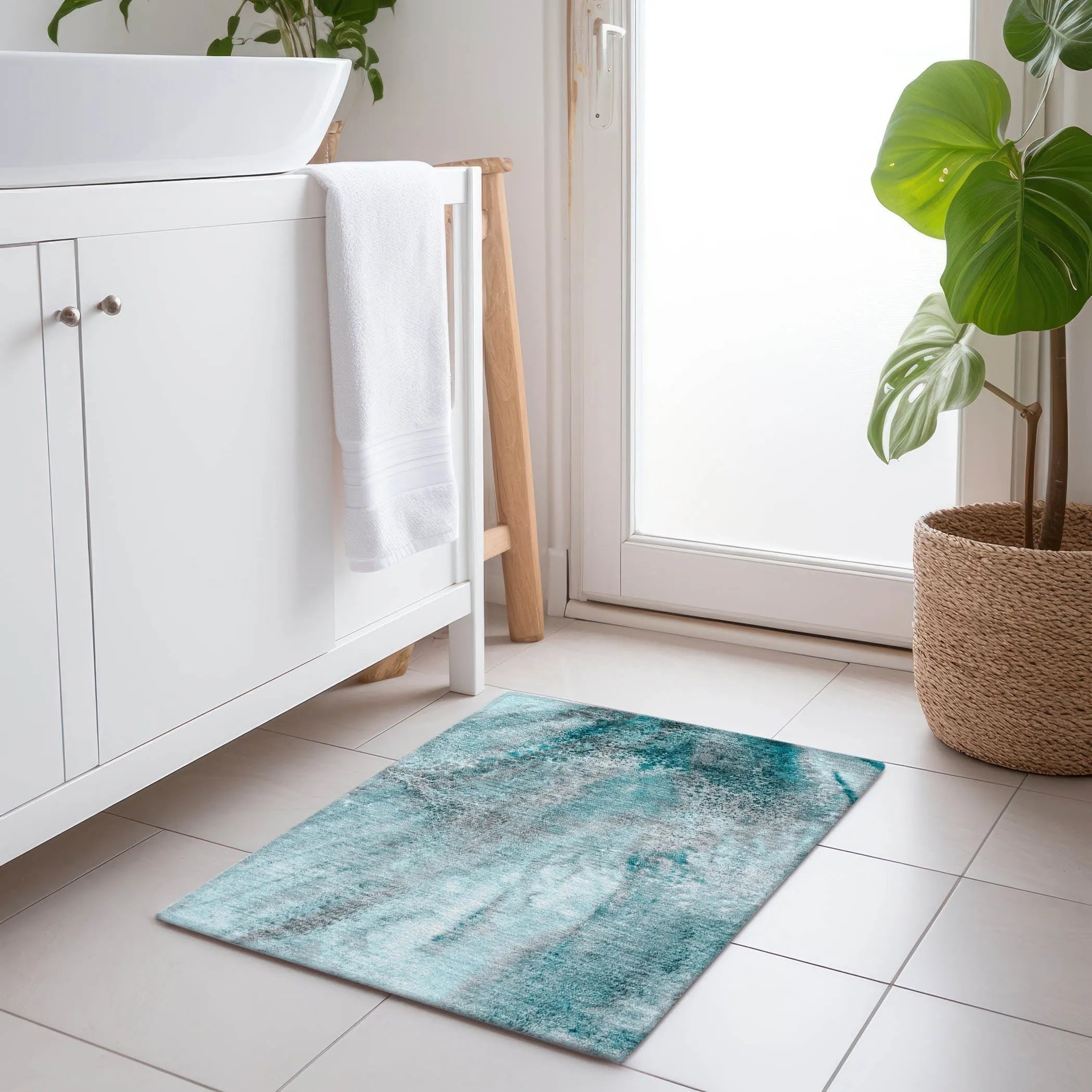 Machine Washable Indoor/ Outdoor Abstract Watercolor Chantille Rug