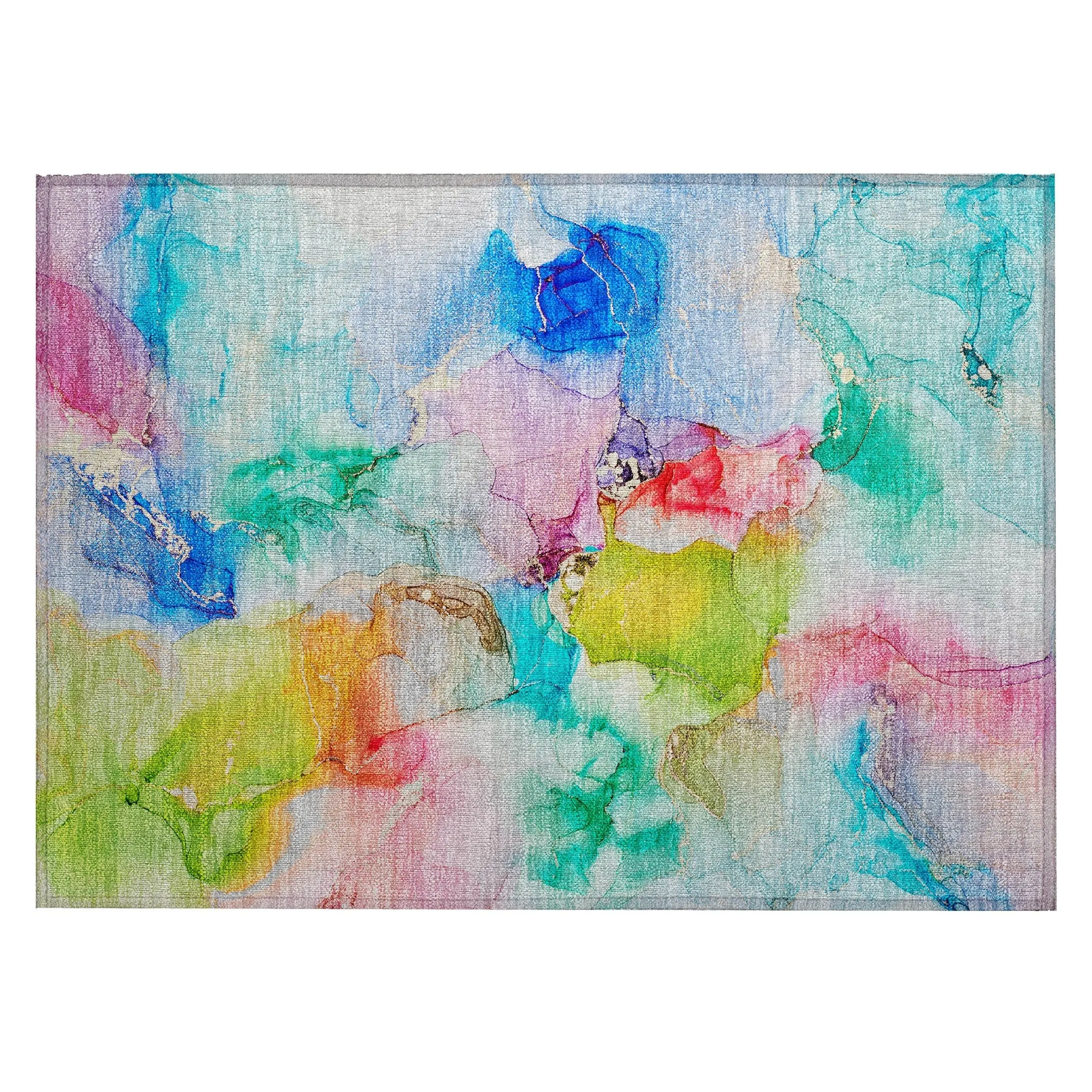 Machine Washable Indoor/ Outdoor Abstract Watercolor Chantille Rug