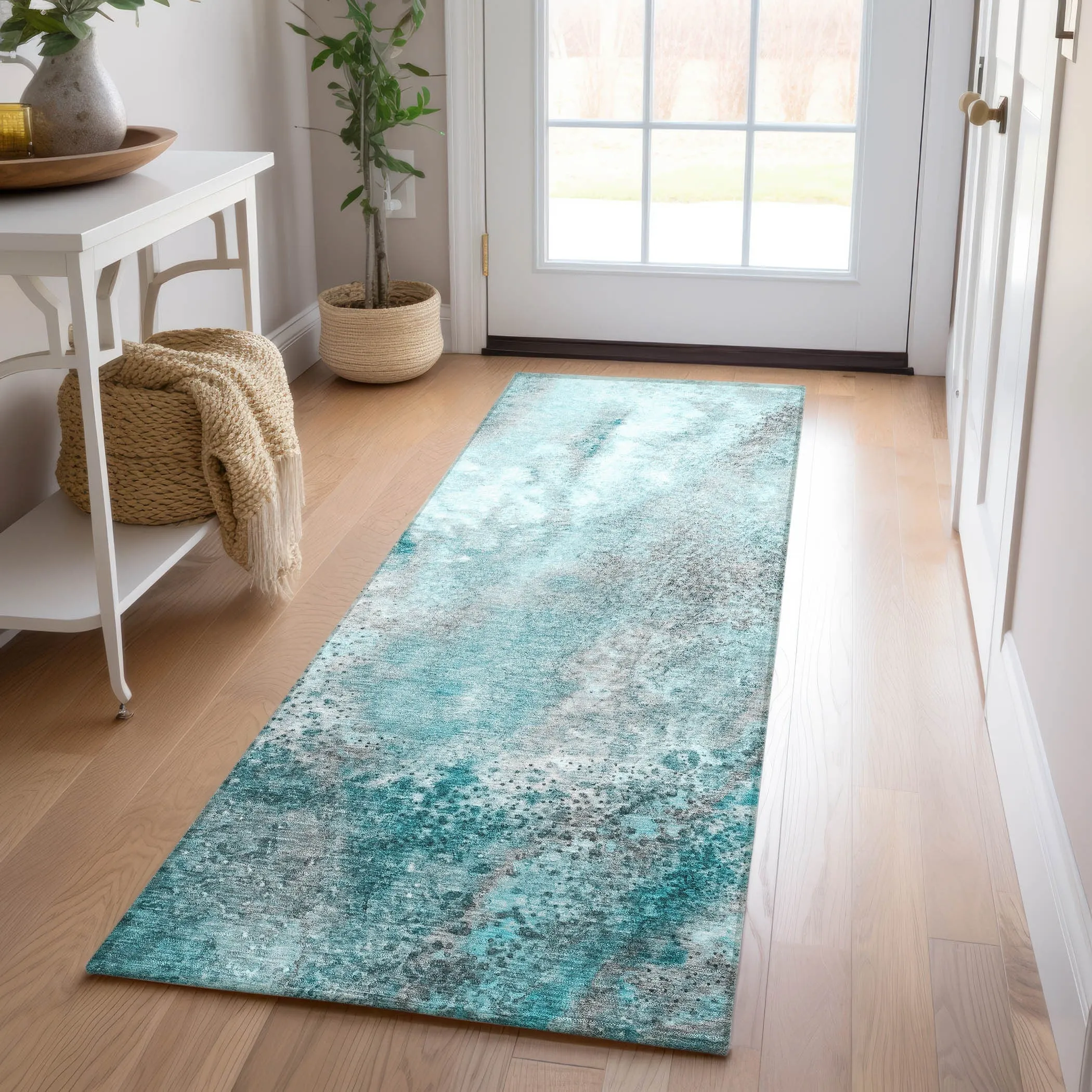Machine Washable Indoor/ Outdoor Abstract Watercolor Chantille Rug