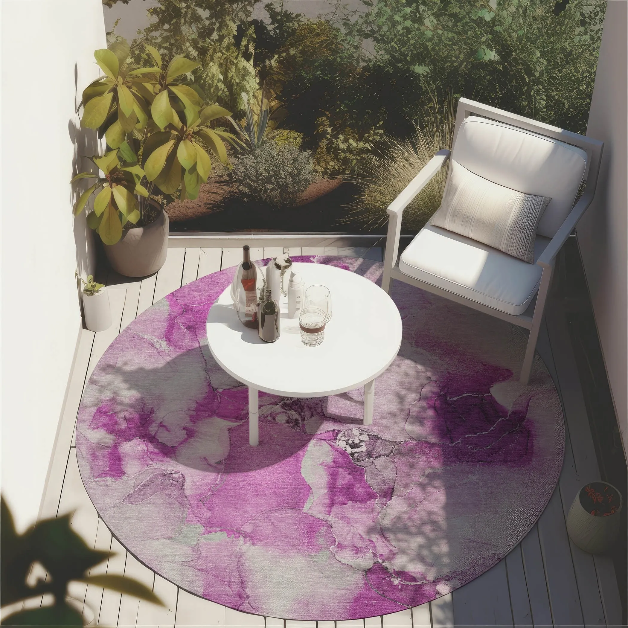 Machine Washable Indoor/ Outdoor Abstract Watercolor Chantille Rug