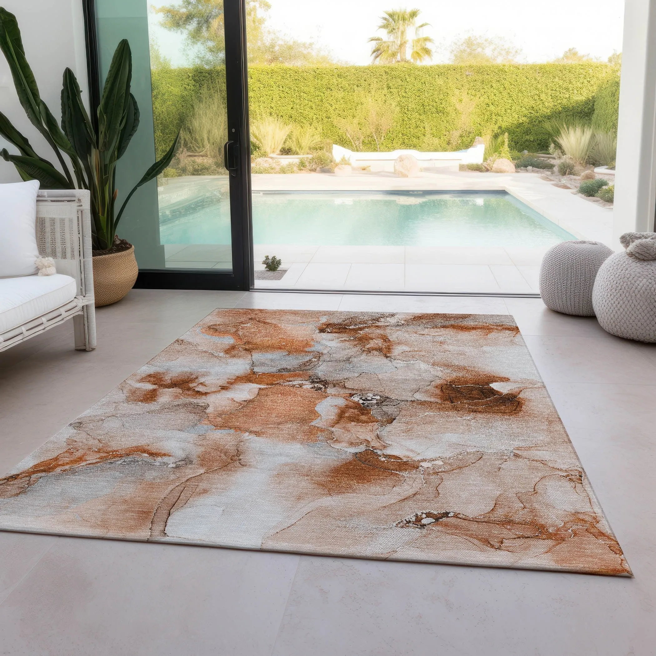 Machine Washable Indoor/ Outdoor Abstract Watercolor Chantille Rug