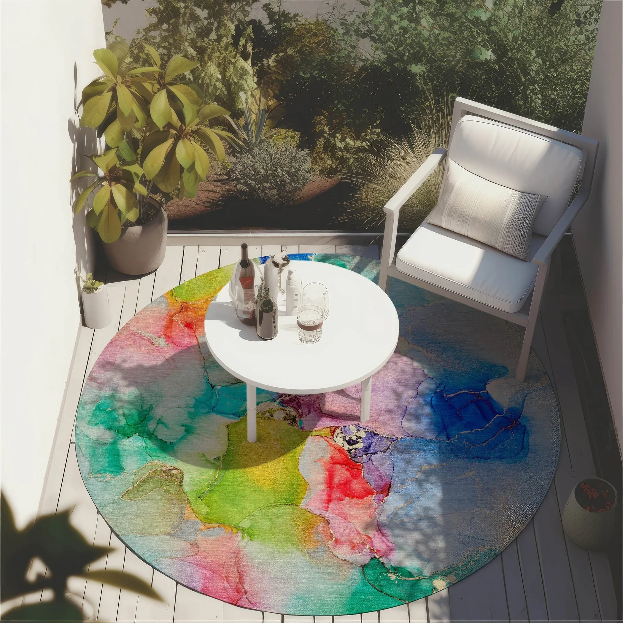 Machine Washable Indoor/ Outdoor Abstract Watercolor Chantille Rug