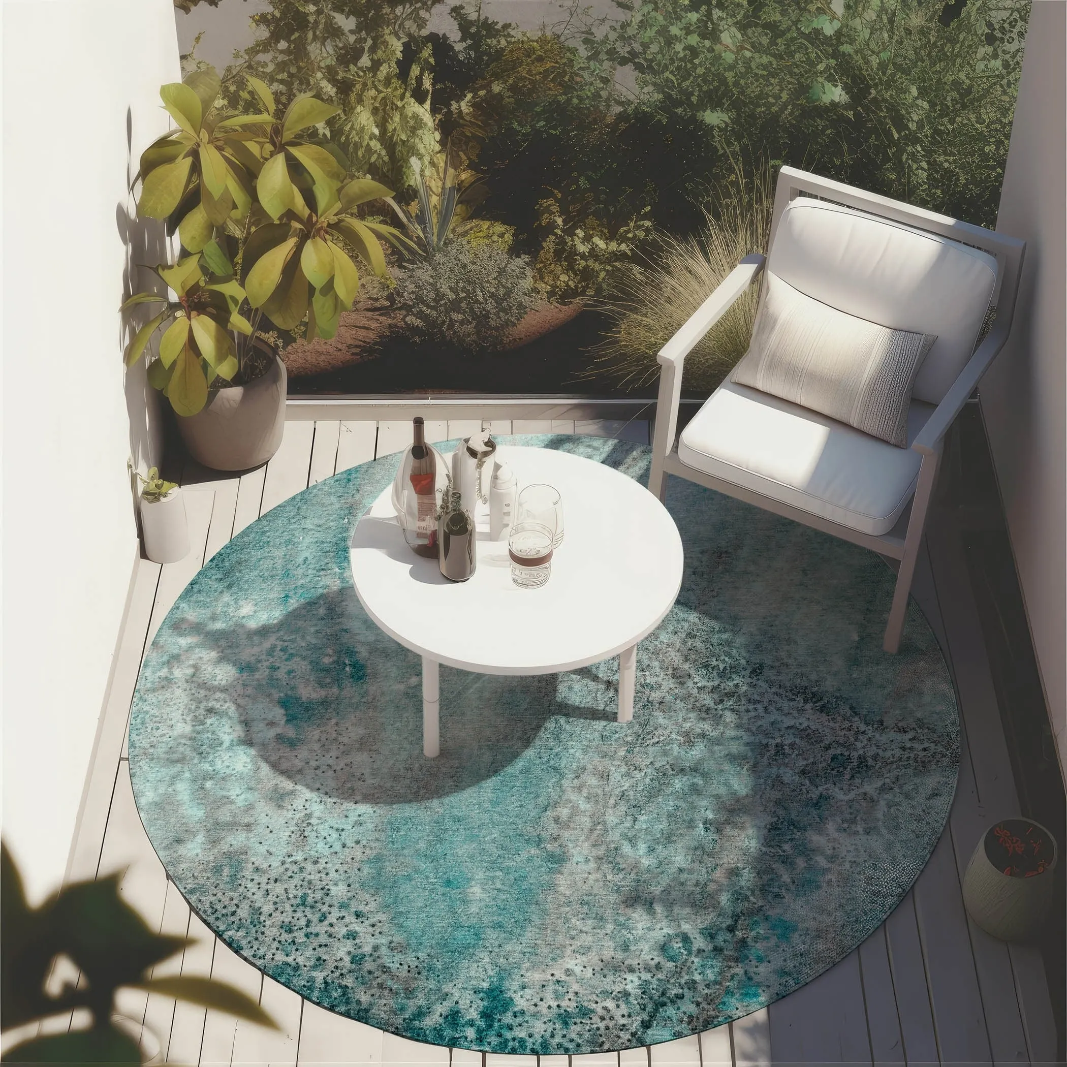 Machine Washable Indoor/ Outdoor Abstract Watercolor Chantille Rug