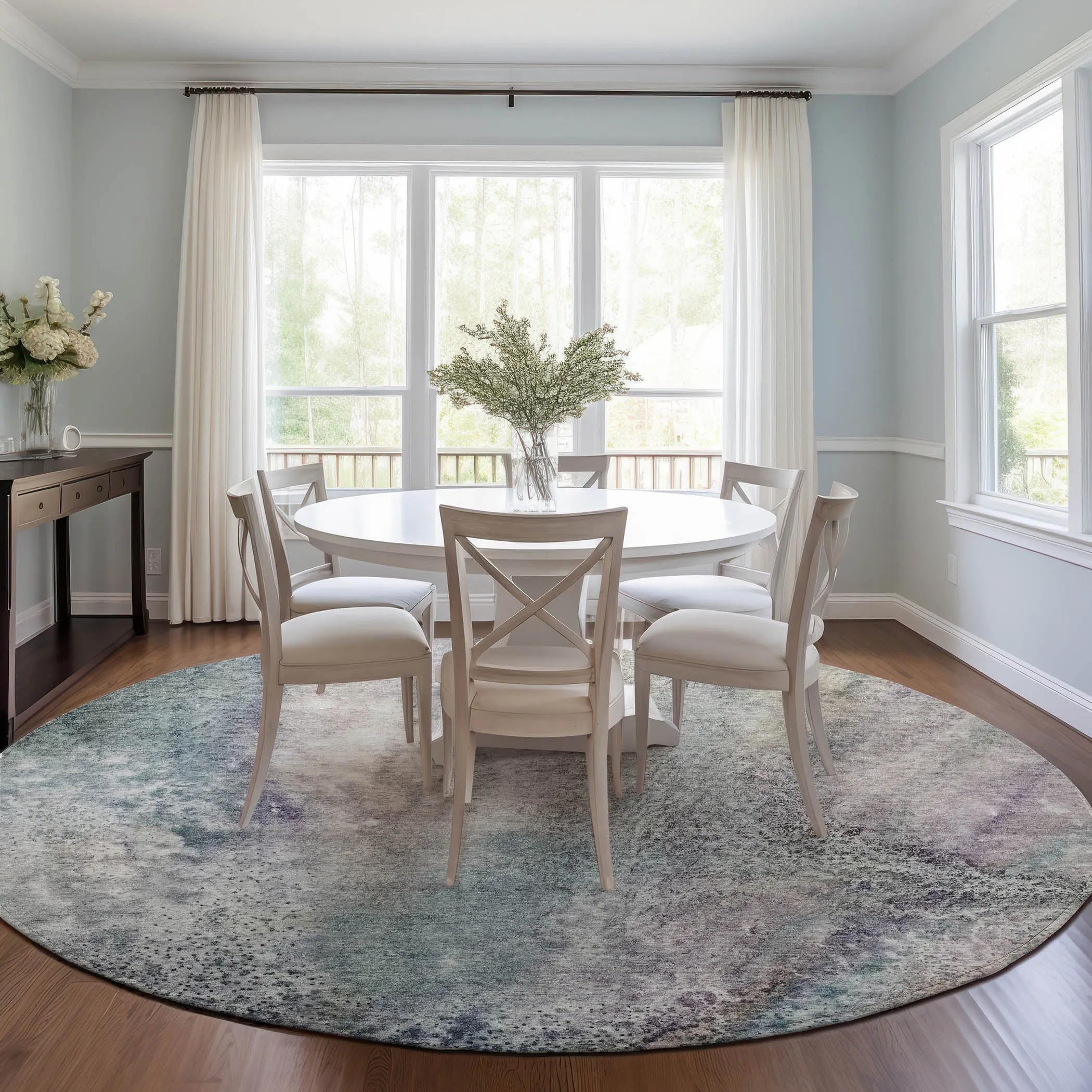 Machine Washable Indoor/ Outdoor Abstract Watercolor Chantille Rug