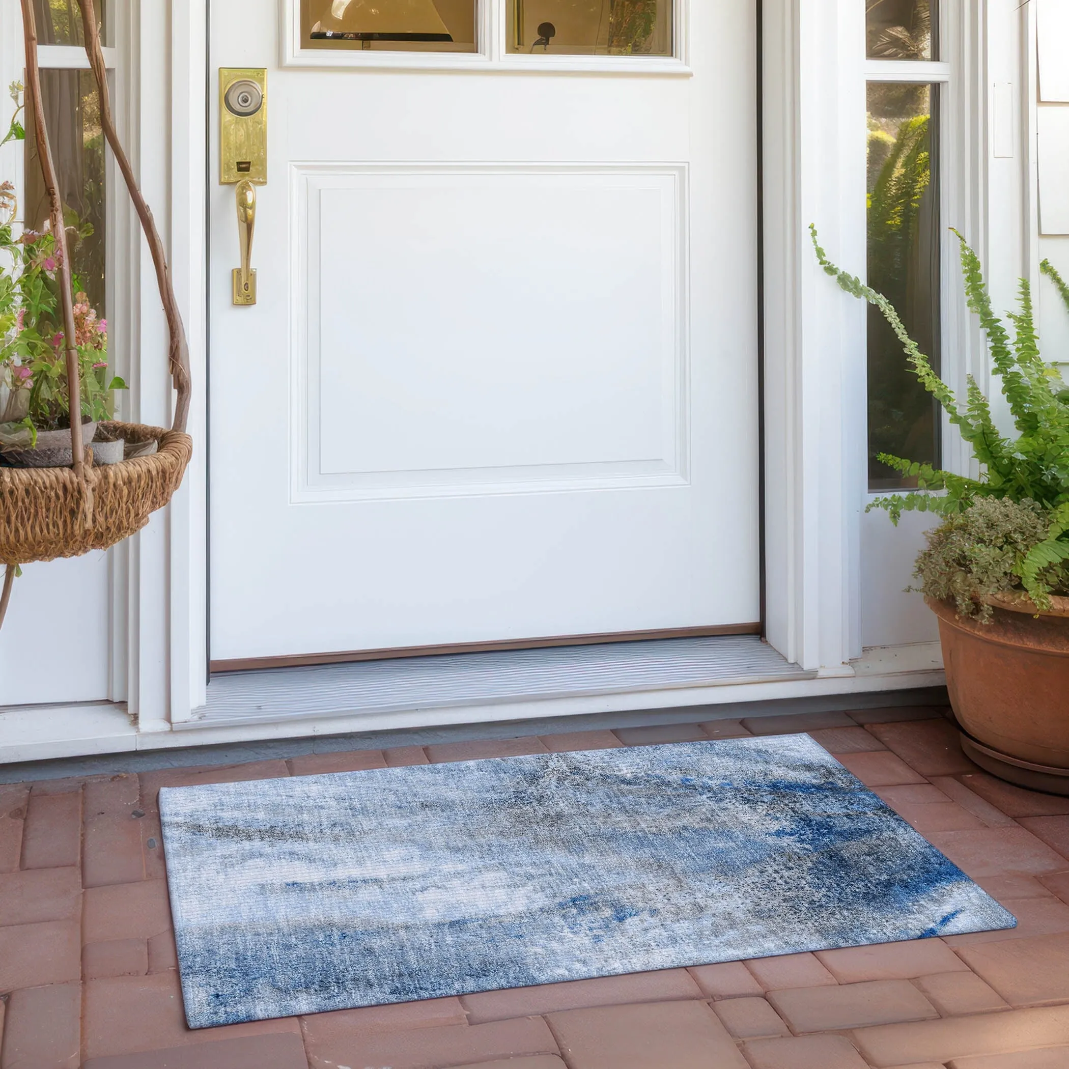 Machine Washable Indoor/ Outdoor Abstract Watercolor Chantille Rug