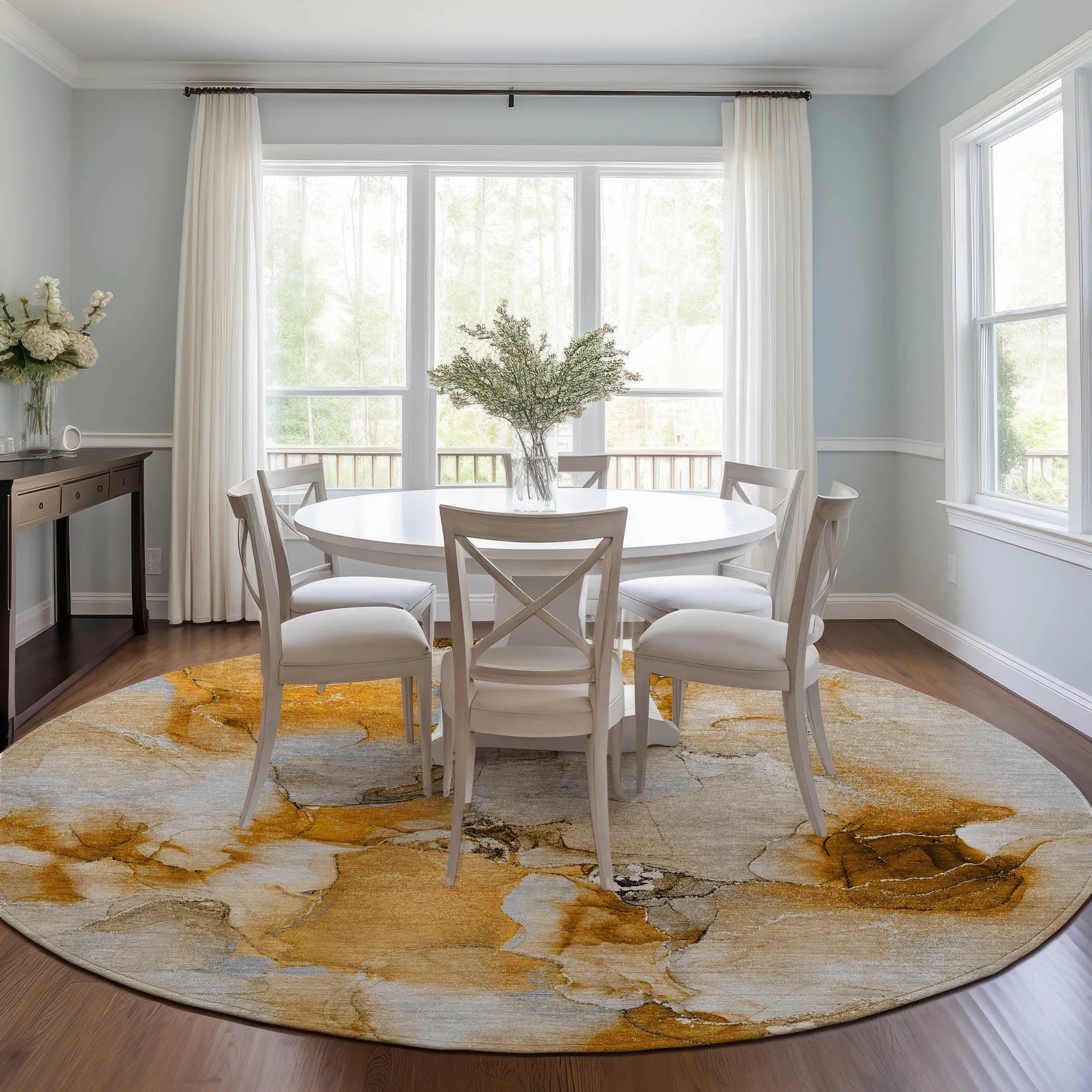 Machine Washable Indoor/ Outdoor Abstract Watercolor Chantille Rug