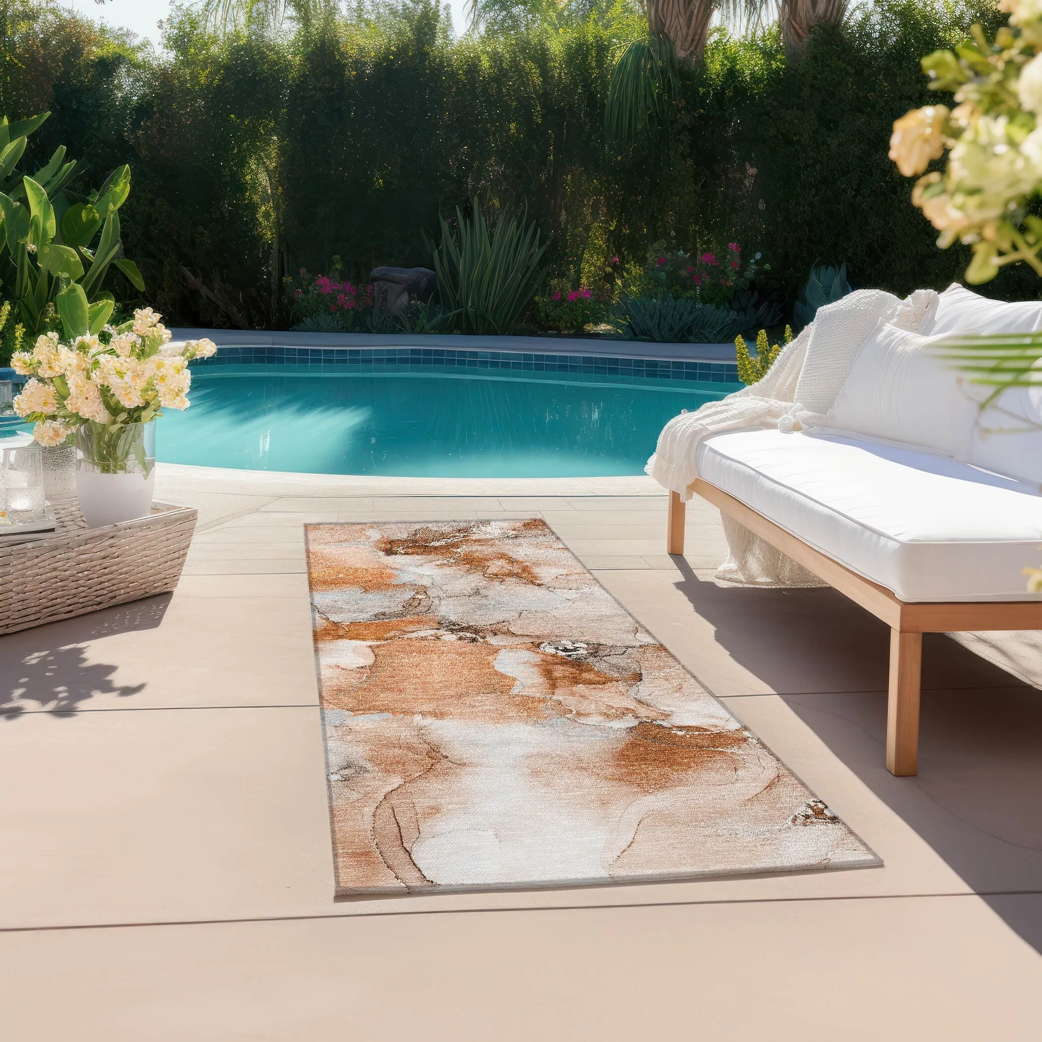 Machine Washable Indoor/ Outdoor Abstract Watercolor Chantille Rug