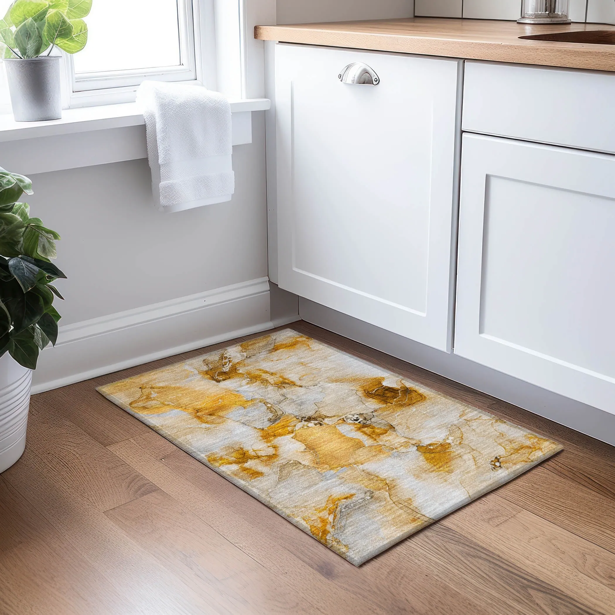 Machine Washable Indoor/ Outdoor Abstract Watercolor Chantille Rug